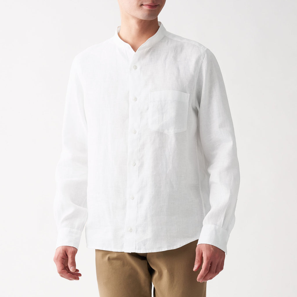Men's French Linen Washed Stand Collar Shirt