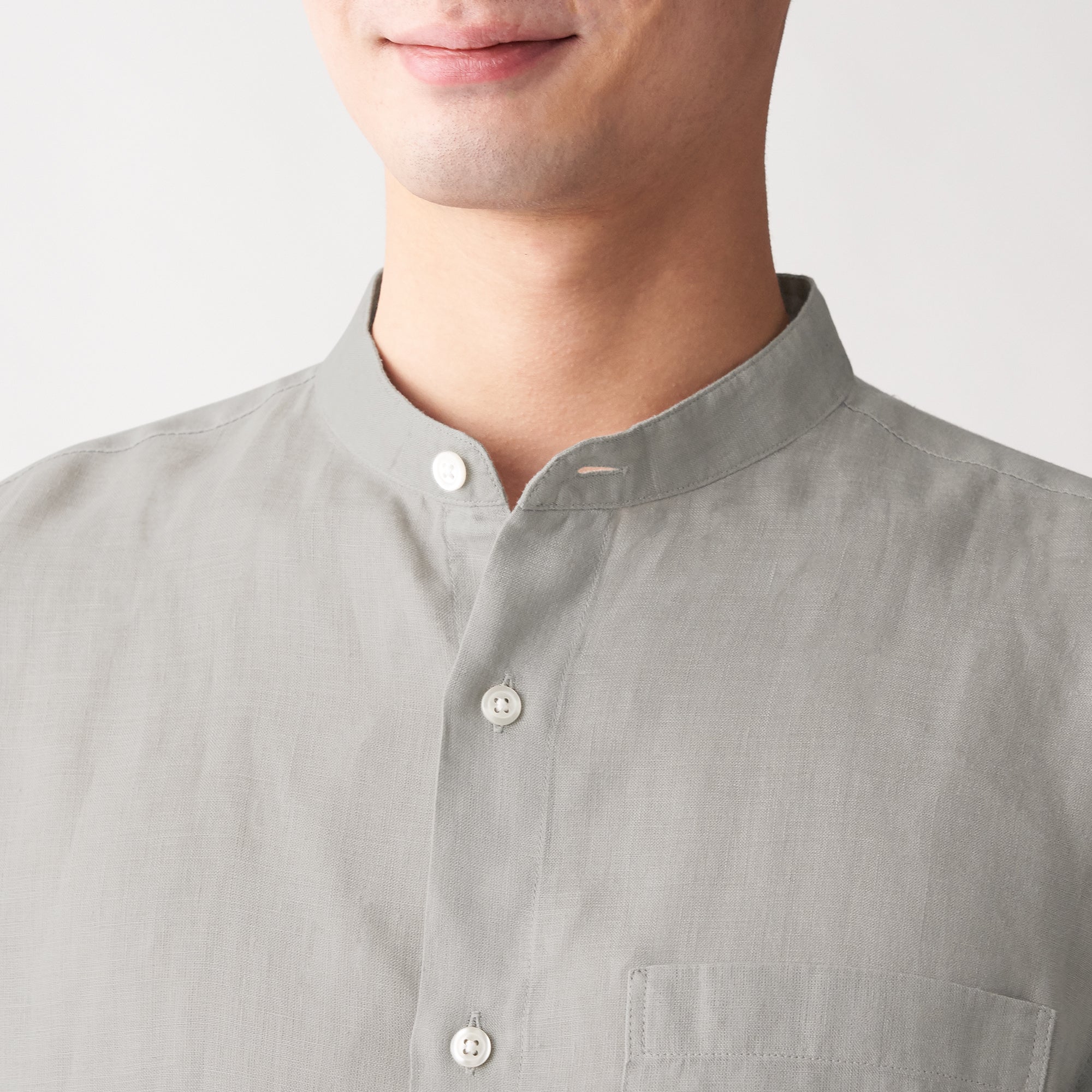 Men's French Linen Washed Stand Collar Shirt