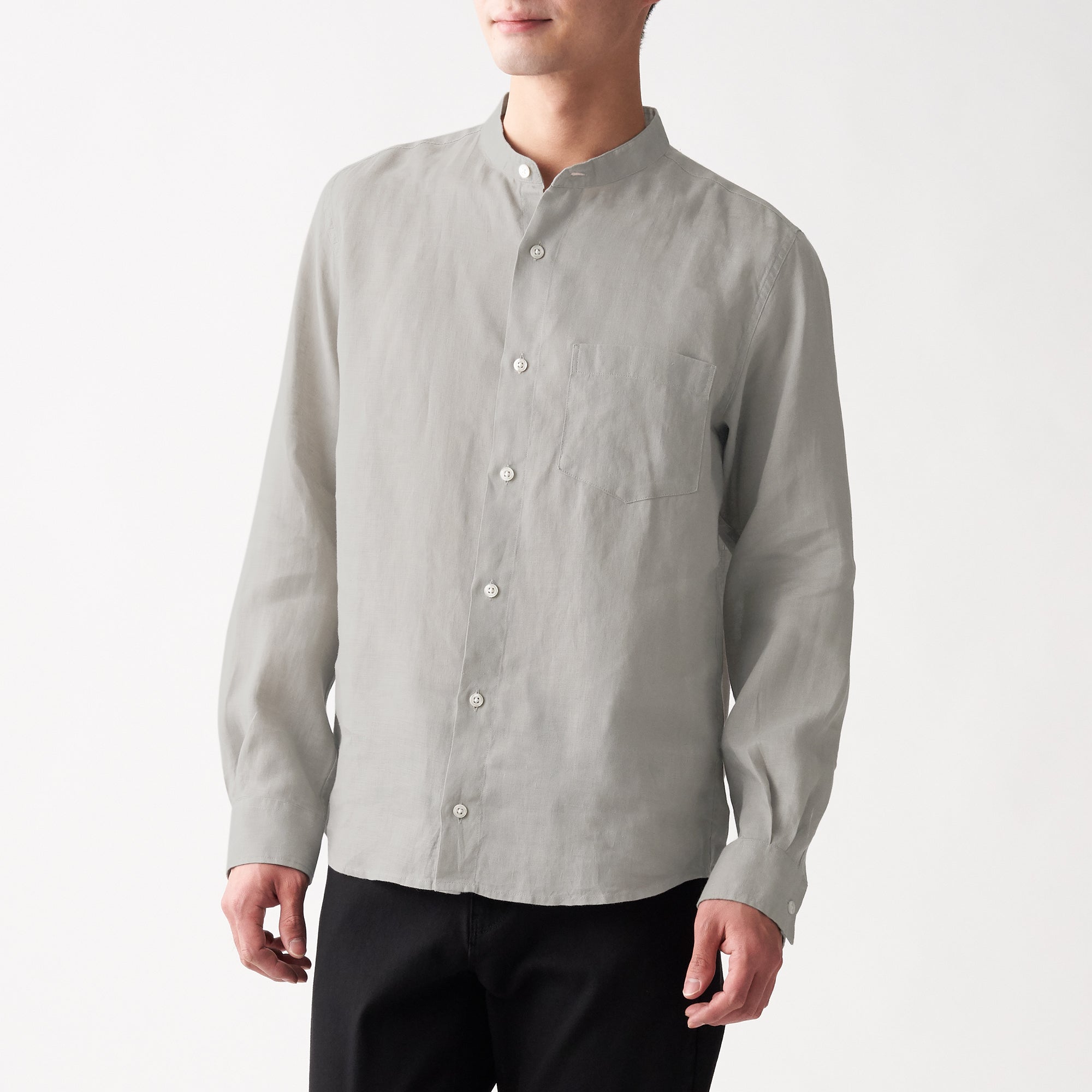 Men's French Linen Washed Stand Collar Shirt