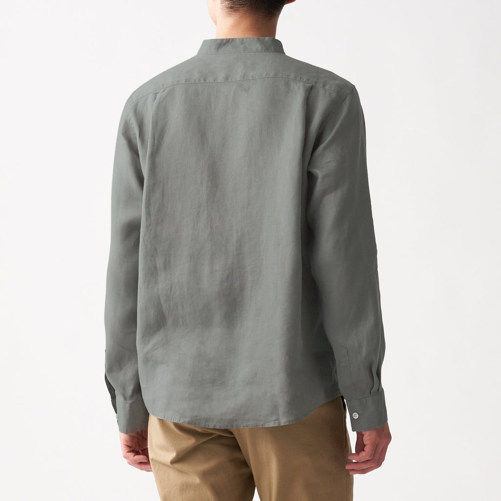 Men's French Linen Washed Stand Collar Shirt