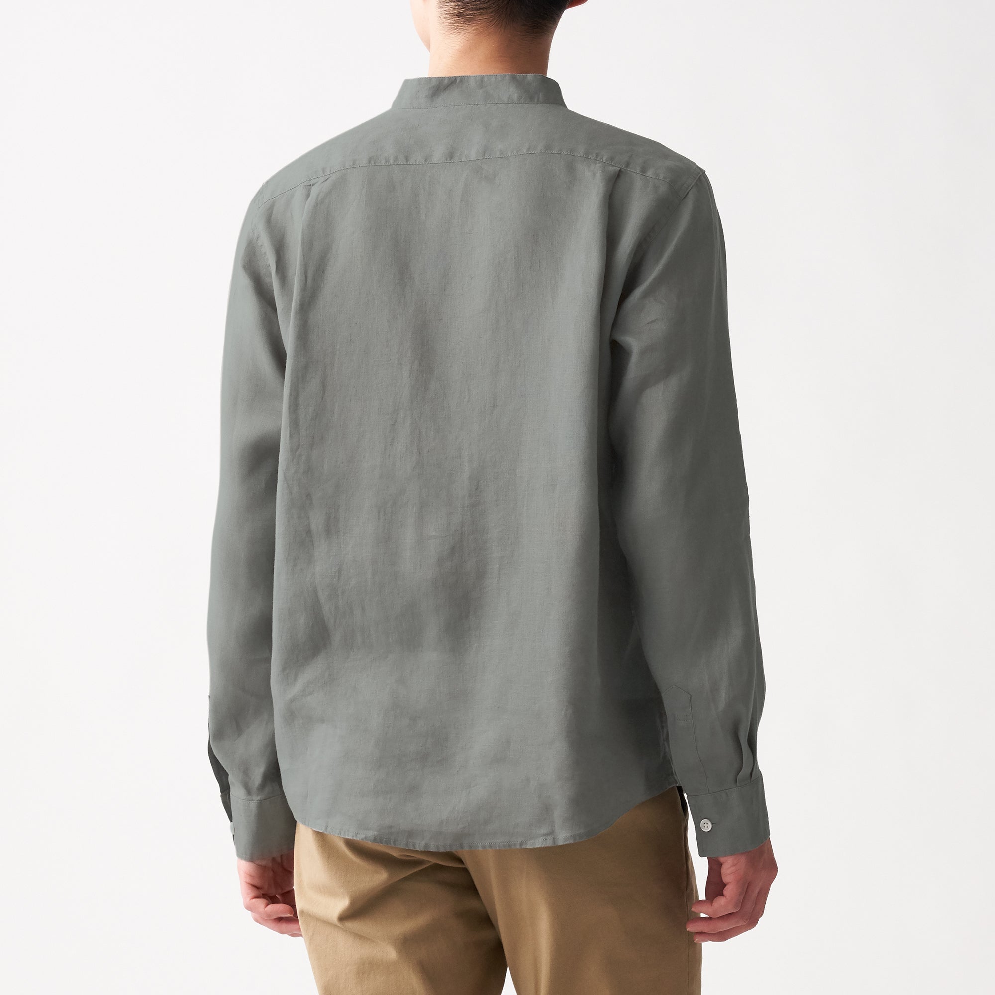 Men's French Linen Washed Stand Collar Shirt