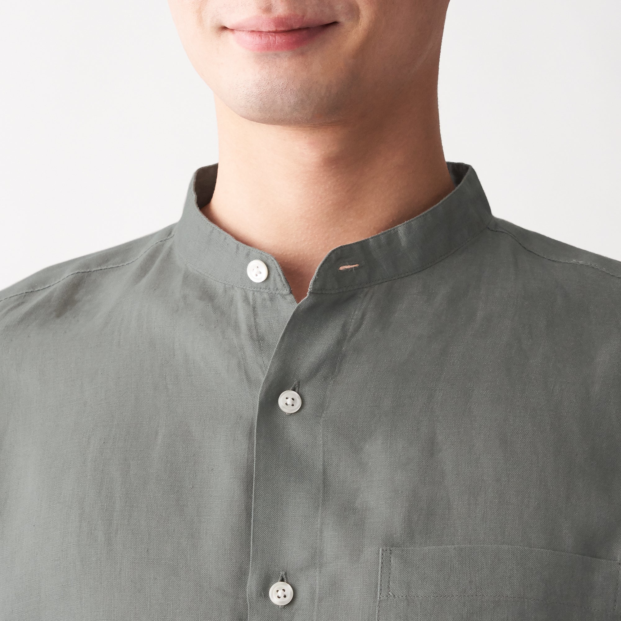 Men's French Linen Washed Stand Collar Shirt