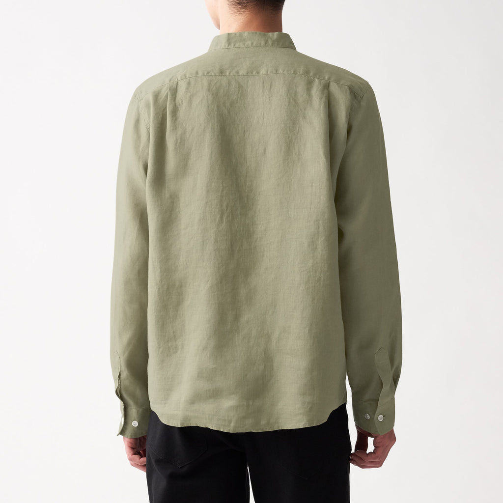 Men's French Linen Washed Stand Collar Shirt