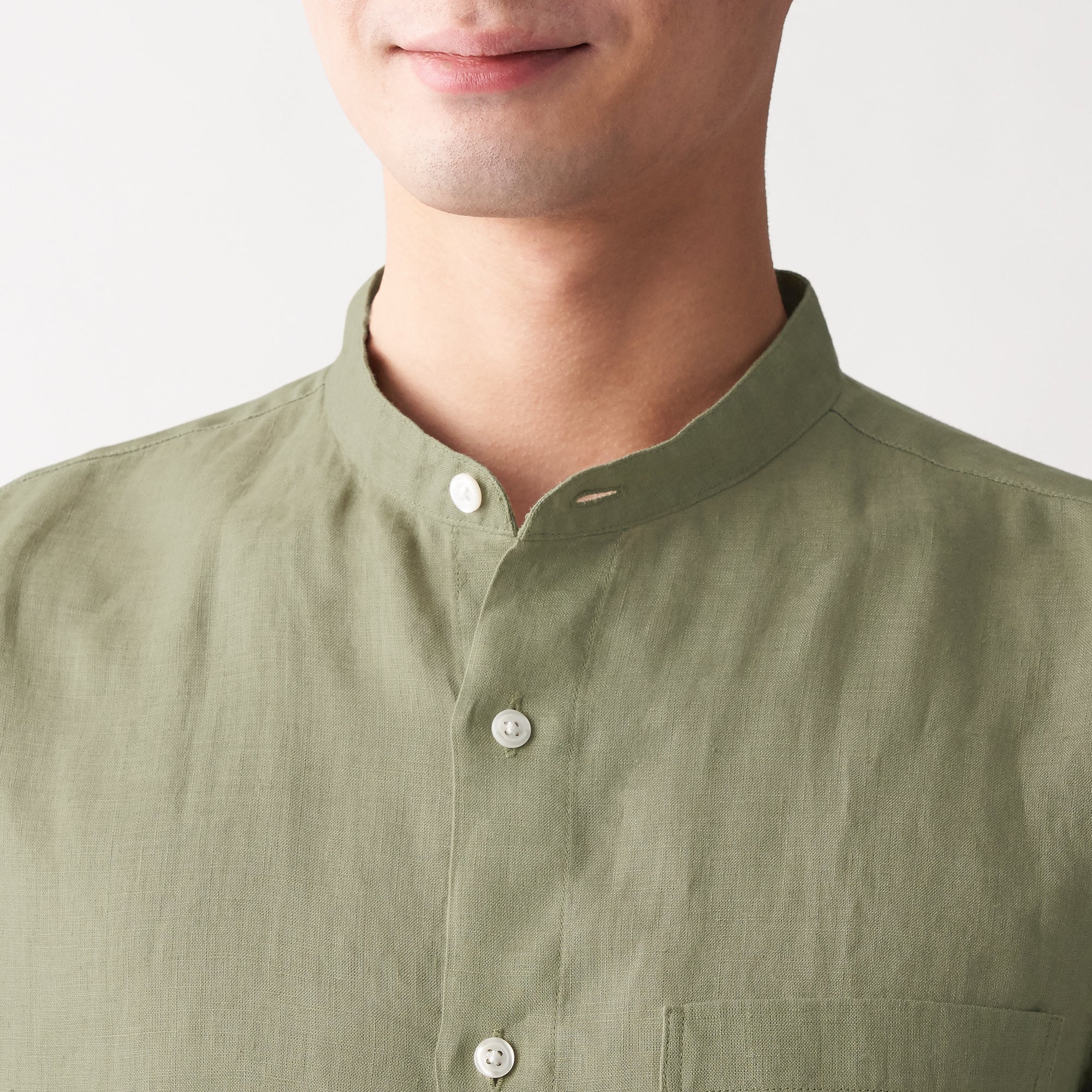 Men's French Linen Washed Stand Collar Shirt