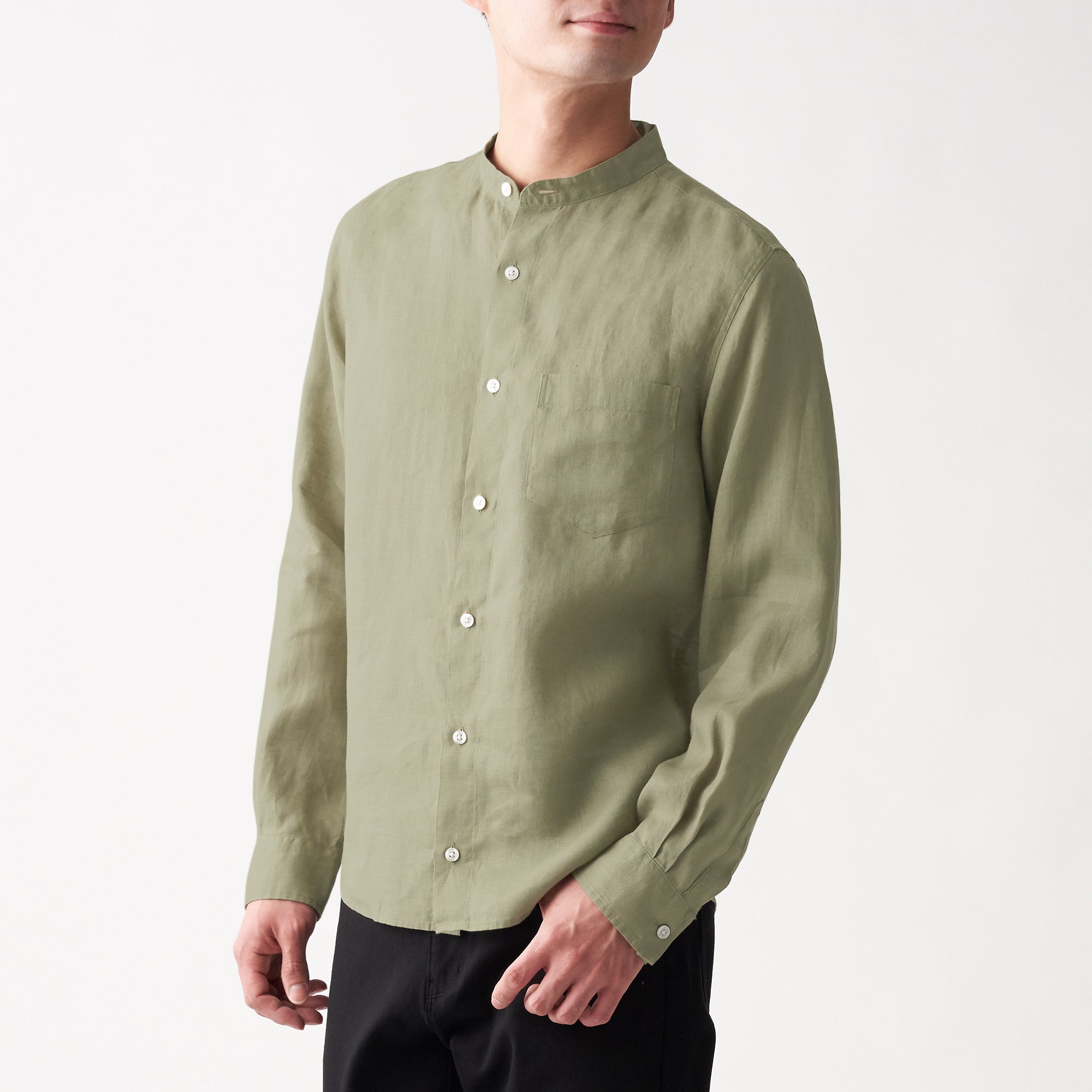 Men's French Linen Washed Stand Collar Shirt