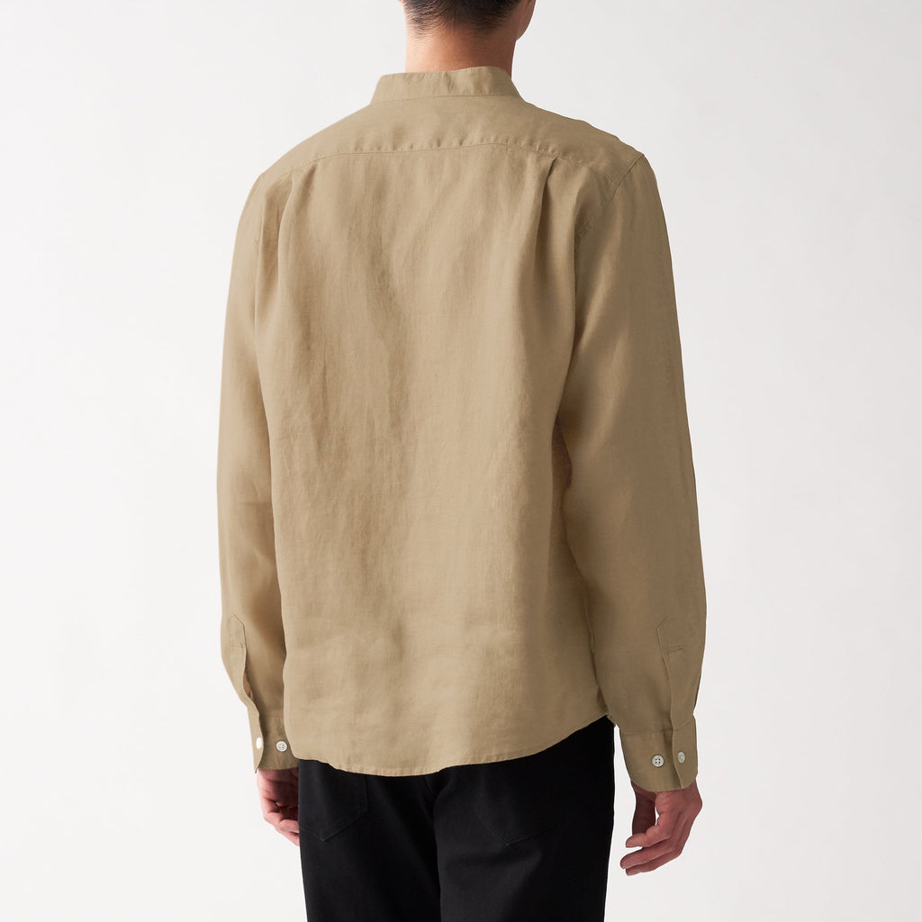Men's French Linen Washed Stand Collar Shirt
