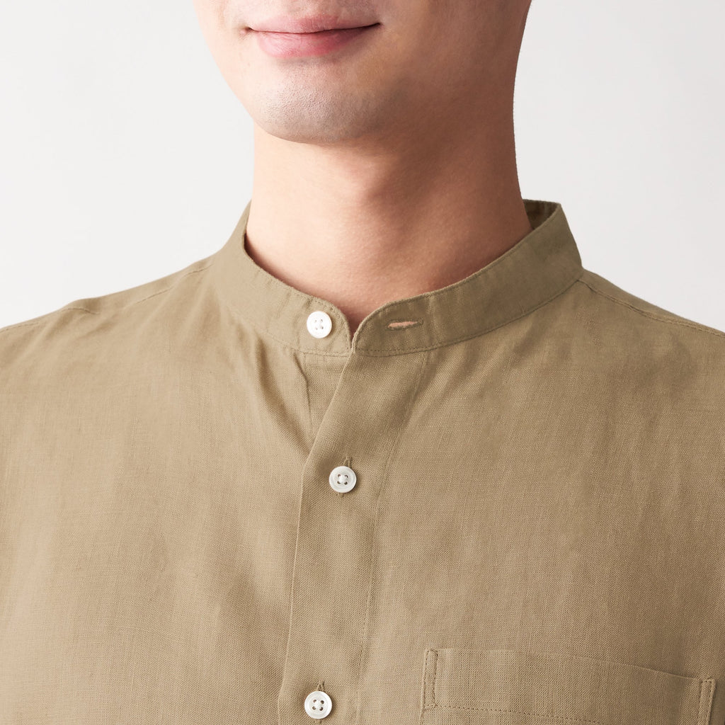 Men's French Linen Washed Stand Collar Shirt