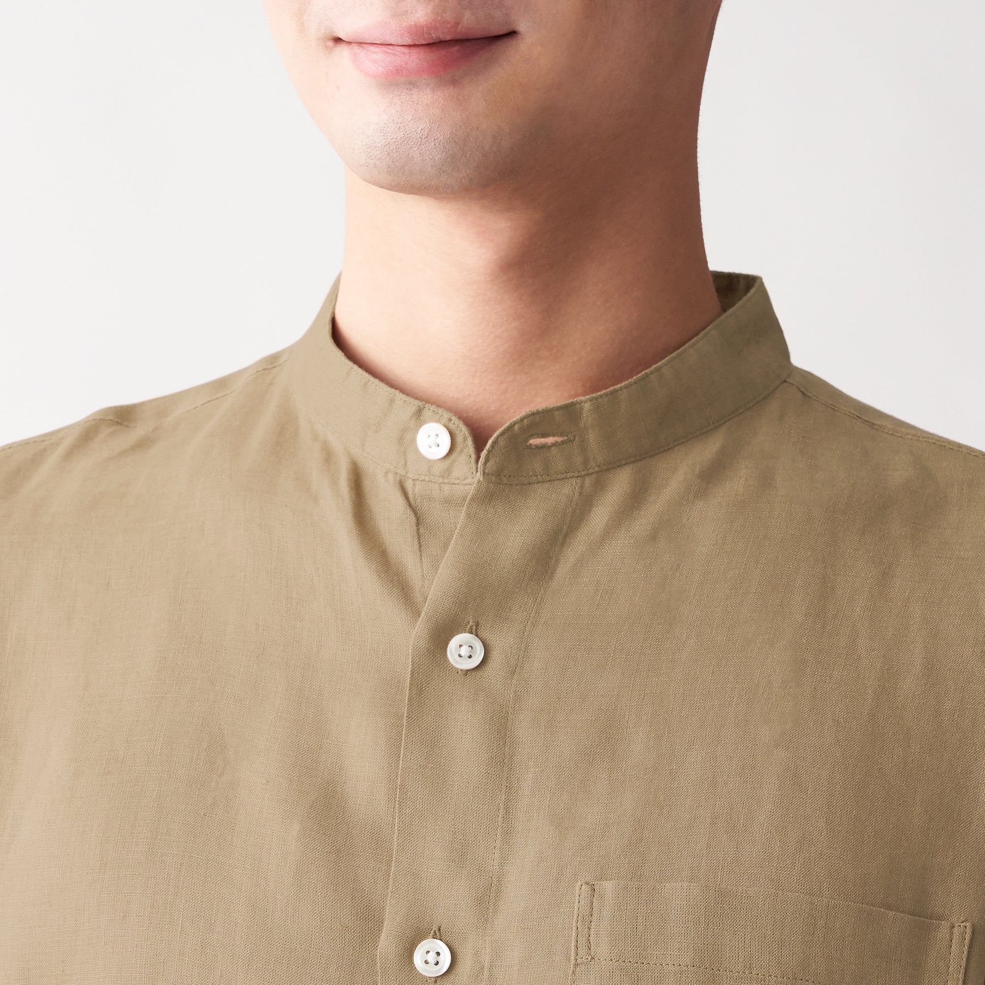 Men's French Linen Washed Stand Collar Shirt