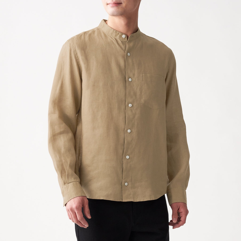 Men's French Linen Washed Stand Collar Shirt