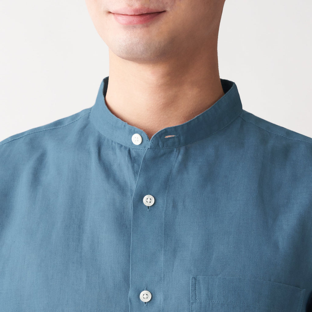Men's French Linen Washed Stand Collar Shirt