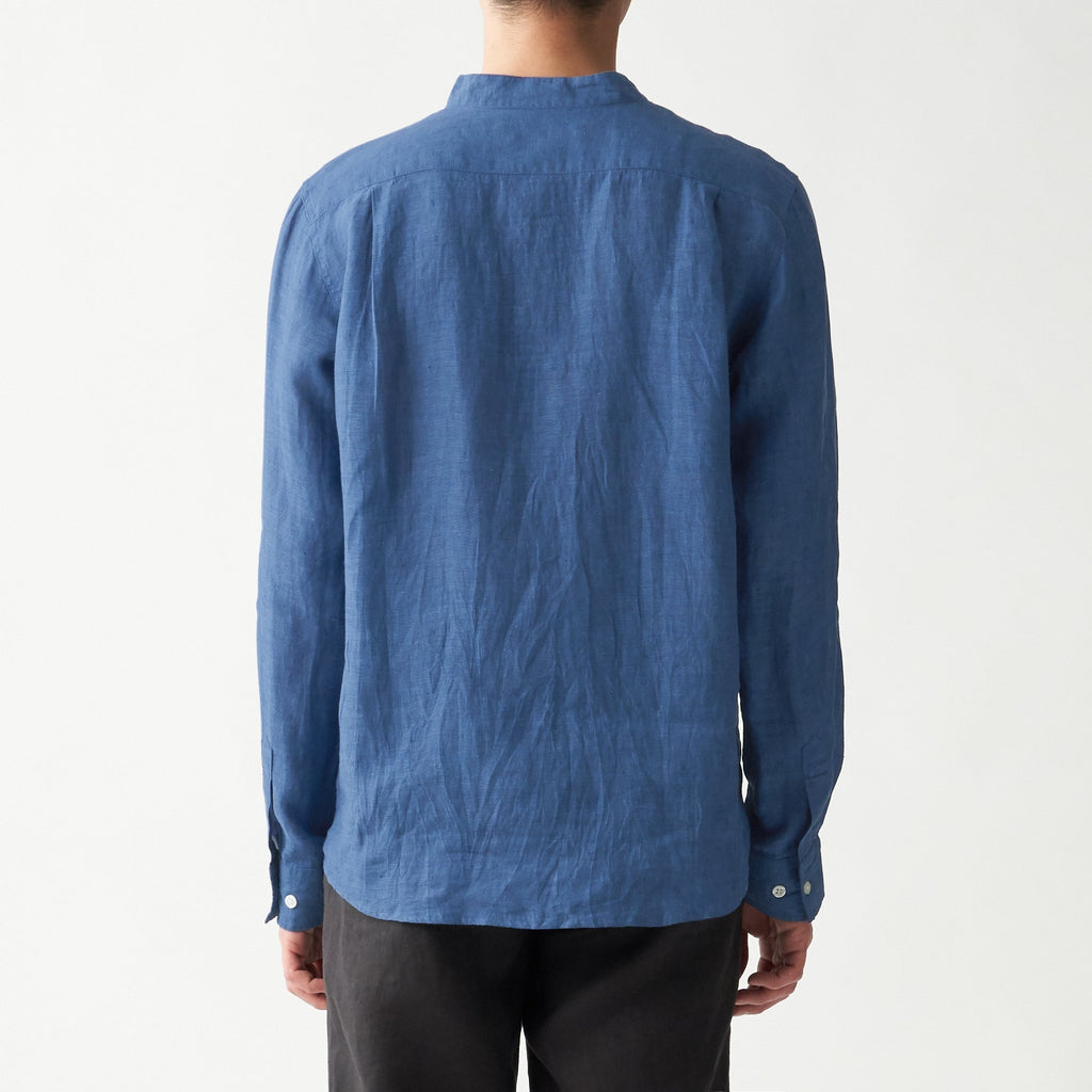 Men's French Linen Washed Stand Collar Shirt