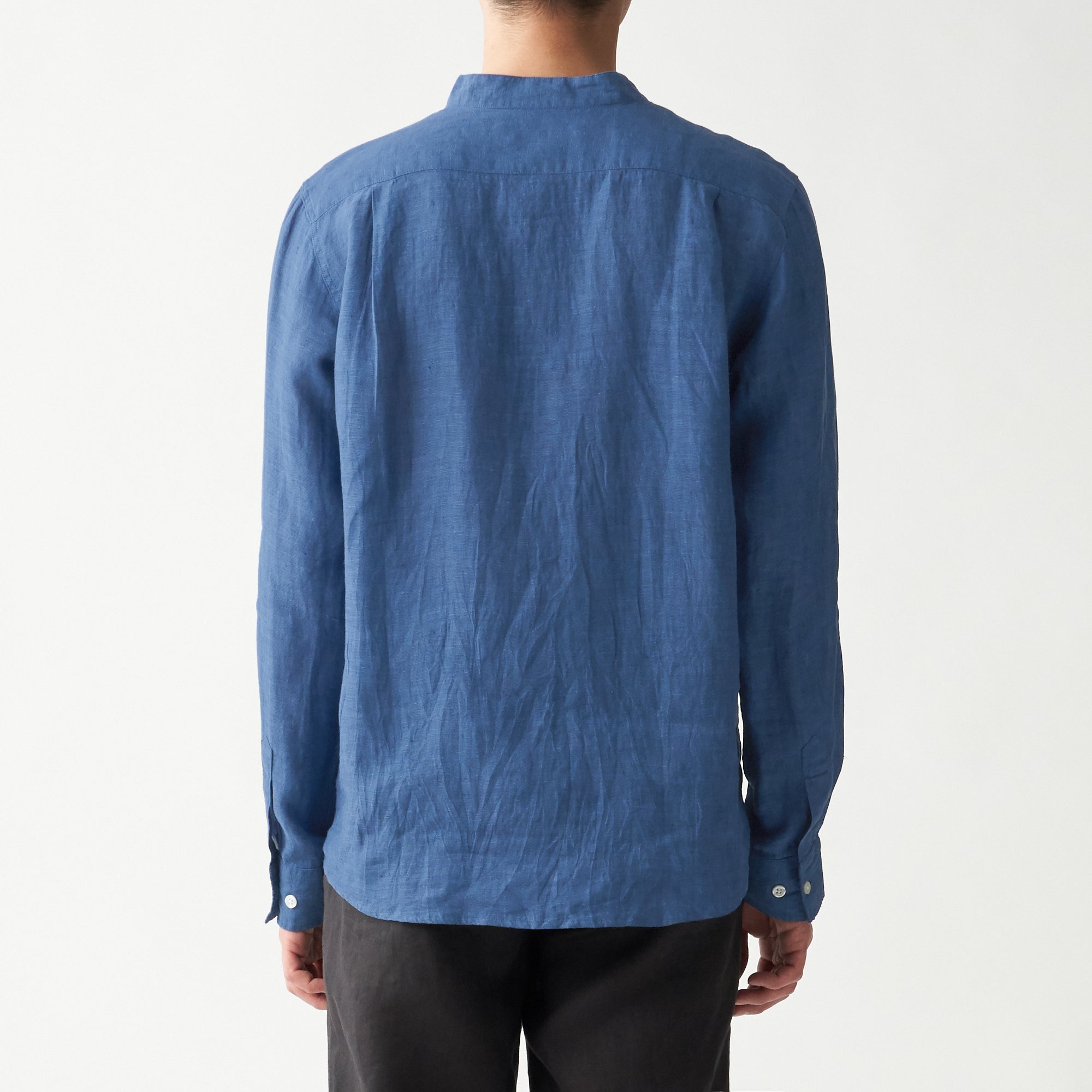 Men's French Linen Washed Stand Collar Shirt