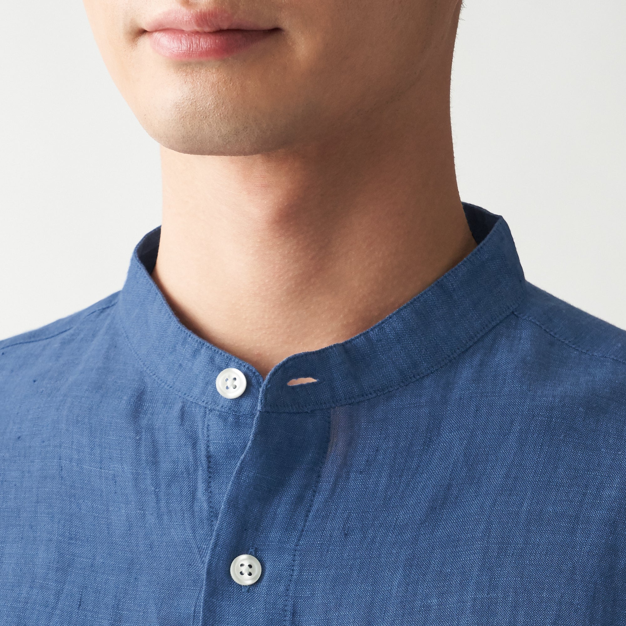 Men's French Linen Washed Stand Collar Shirt