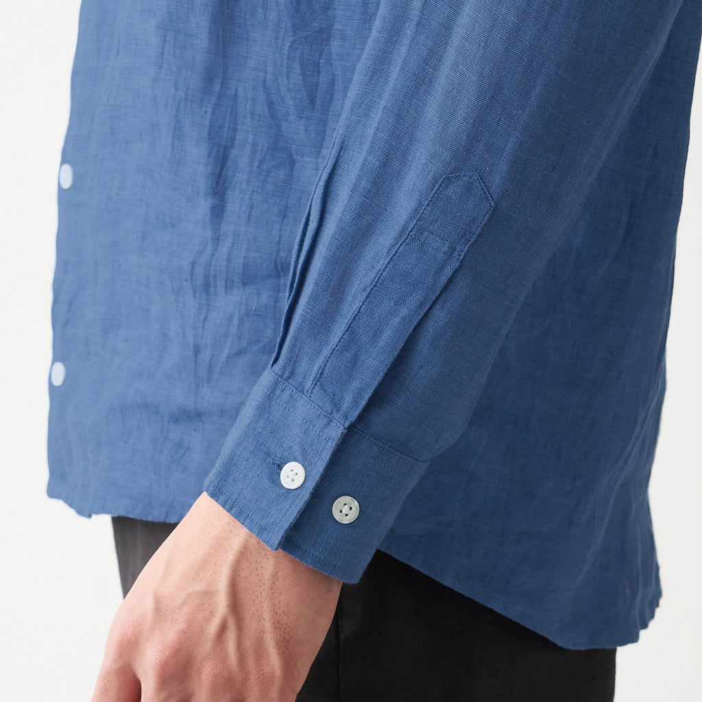 Men's French Linen Washed Stand Collar Shirt