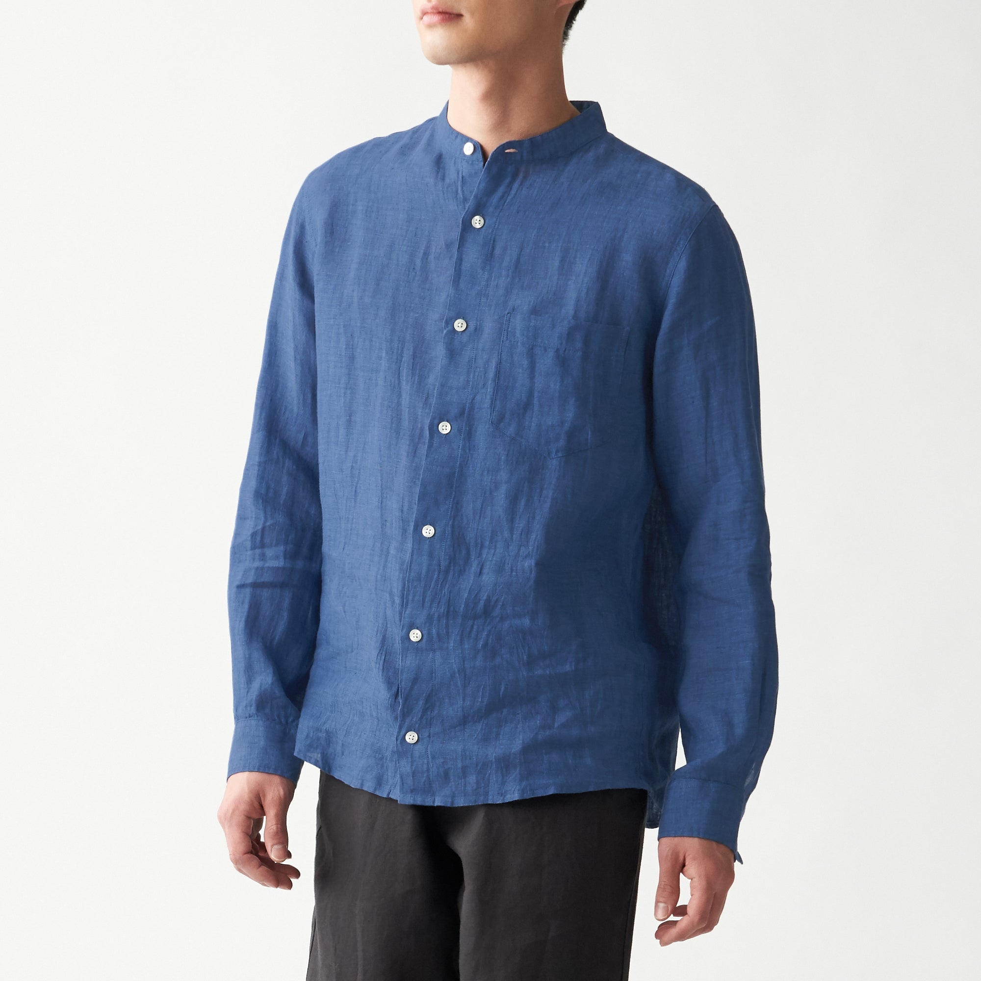 Men's French Linen Washed Stand Collar Shirt