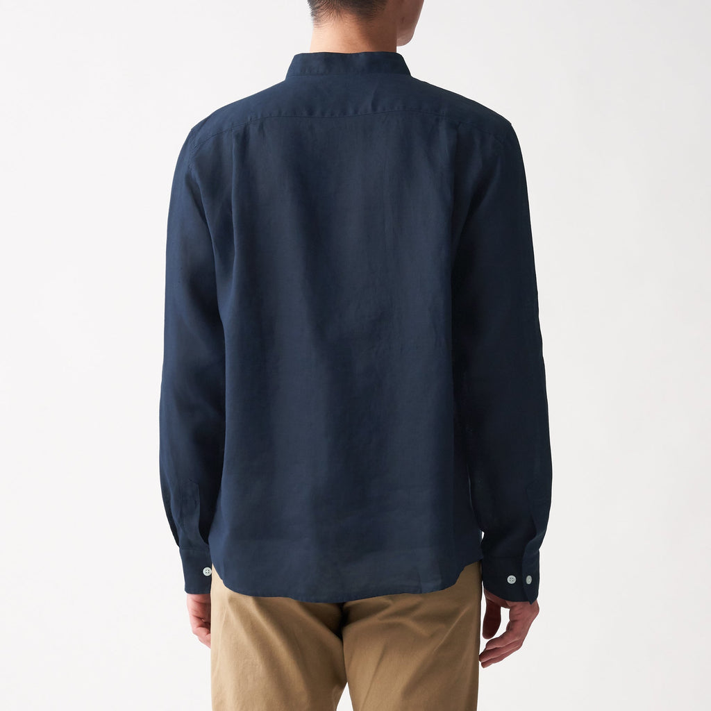 Men's French Linen Washed Stand Collar Shirt