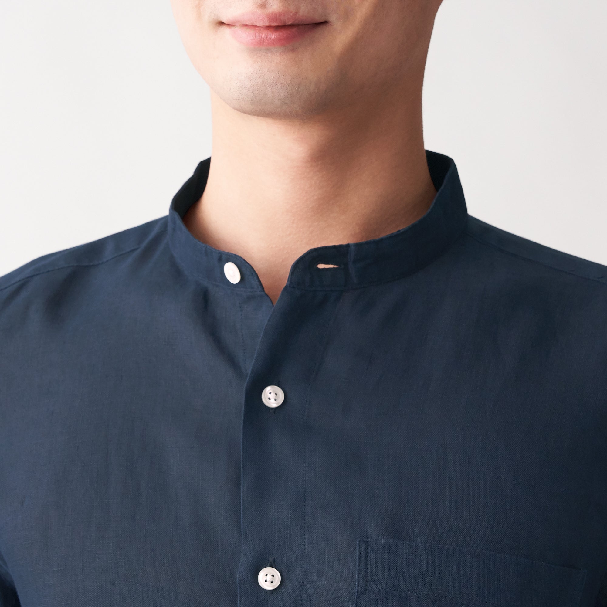 Men's French Linen Washed Stand Collar Shirt