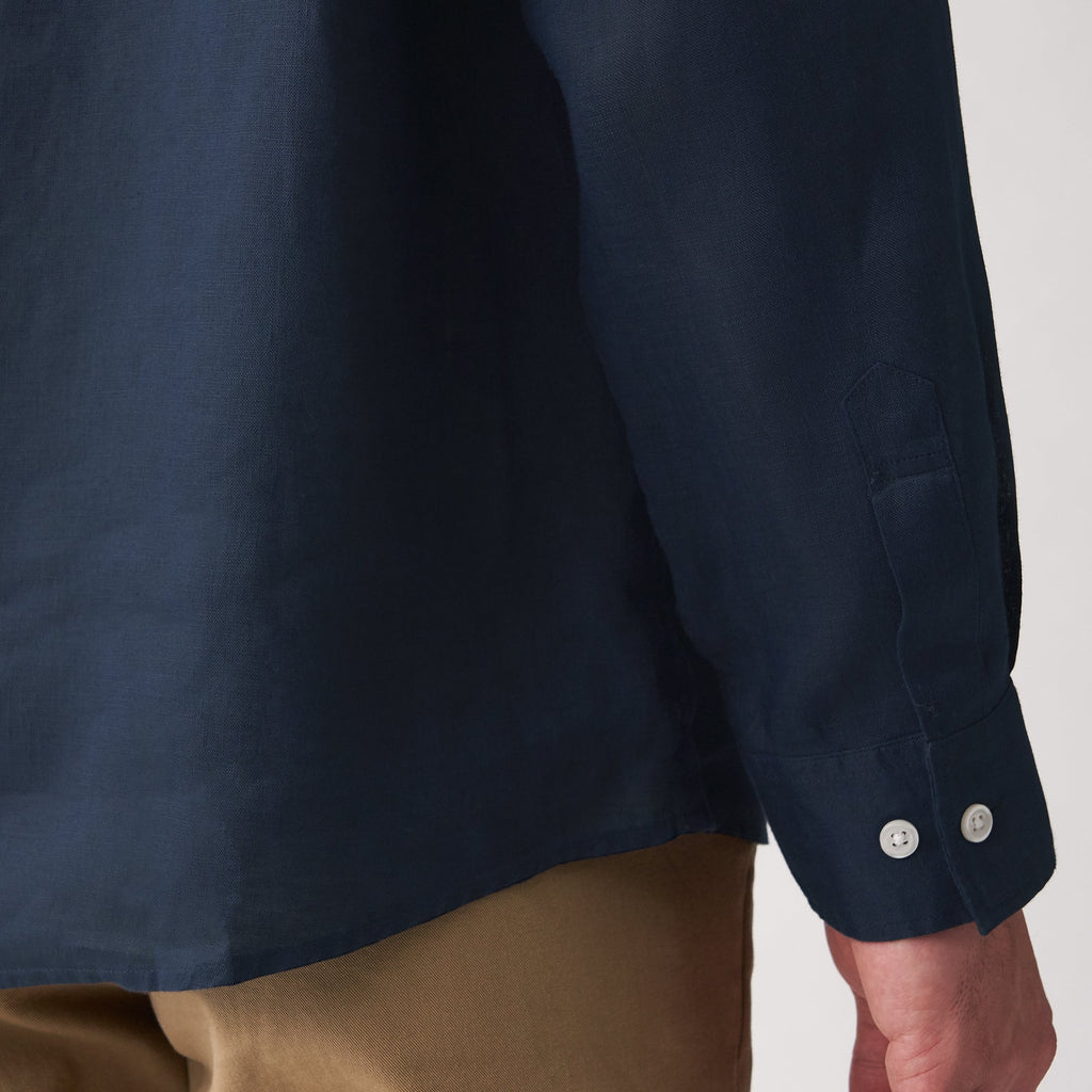 Men's French Linen Washed Stand Collar Shirt