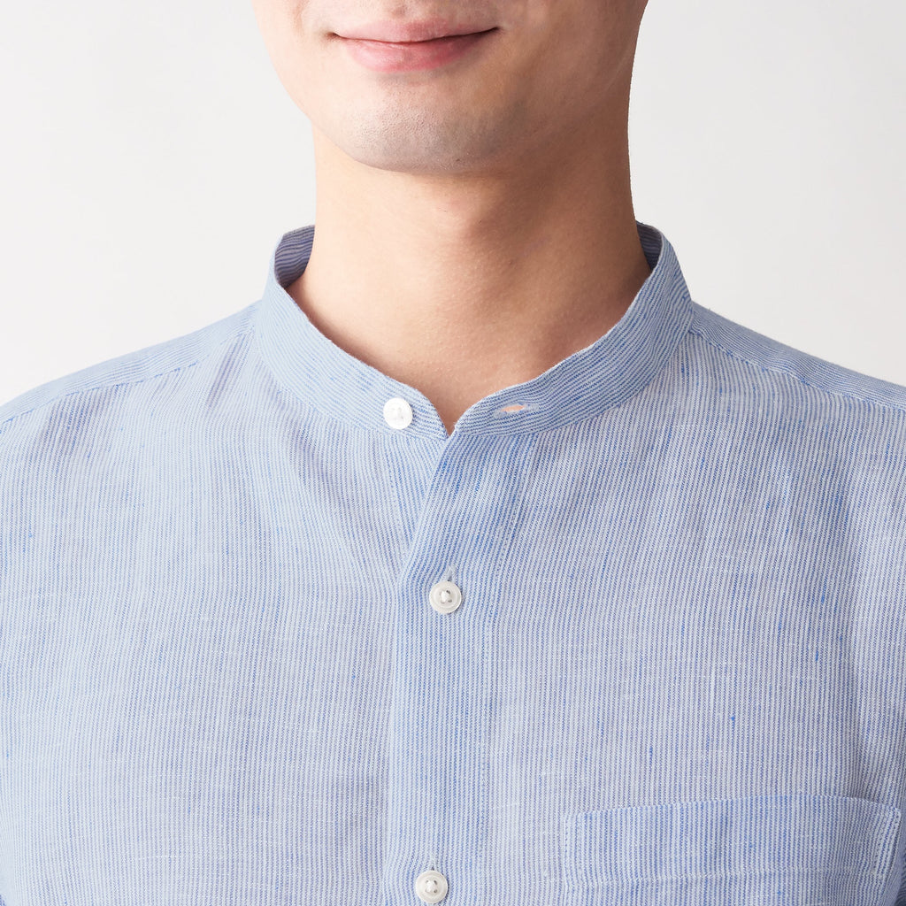 Men's French Linen Washed Stand Collar Shirt