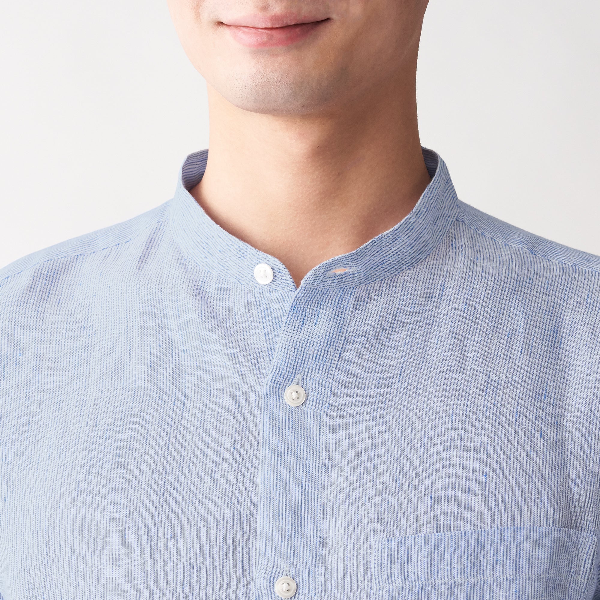 Men's French Linen Washed Stand Collar Shirt
