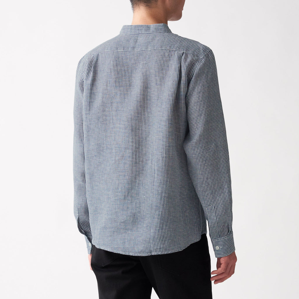 Men's French Linen Washed Stand Collar Shirt