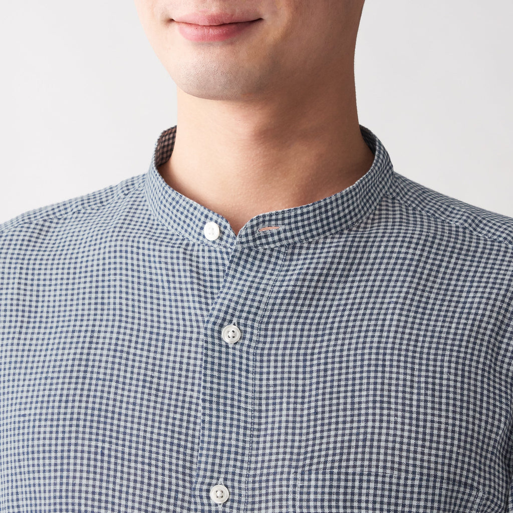 Men's French Linen Washed Stand Collar Shirt