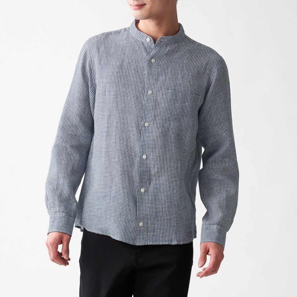 Men's French Linen Washed Stand Collar Shirt