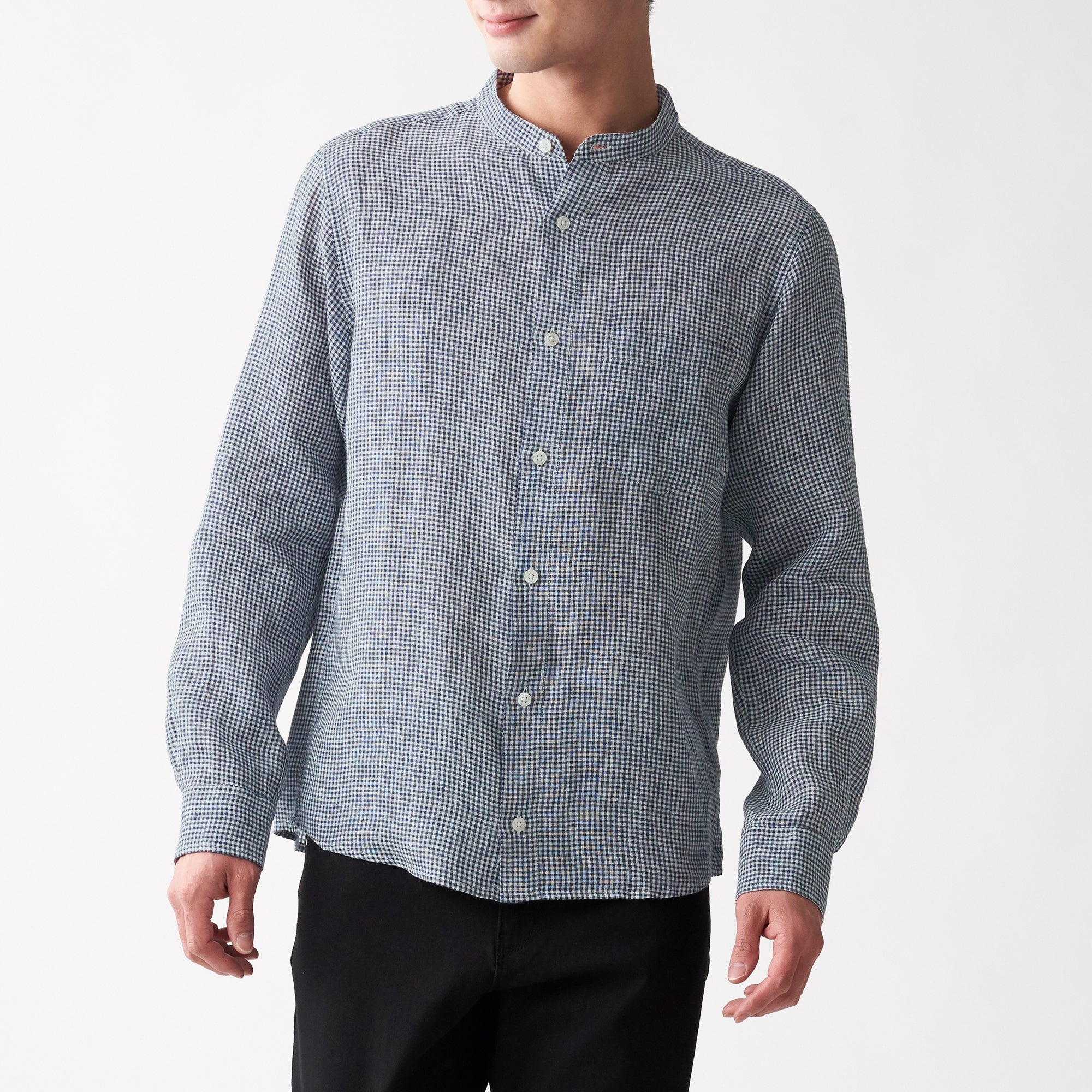 Men's French Linen Washed Stand Collar Shirt