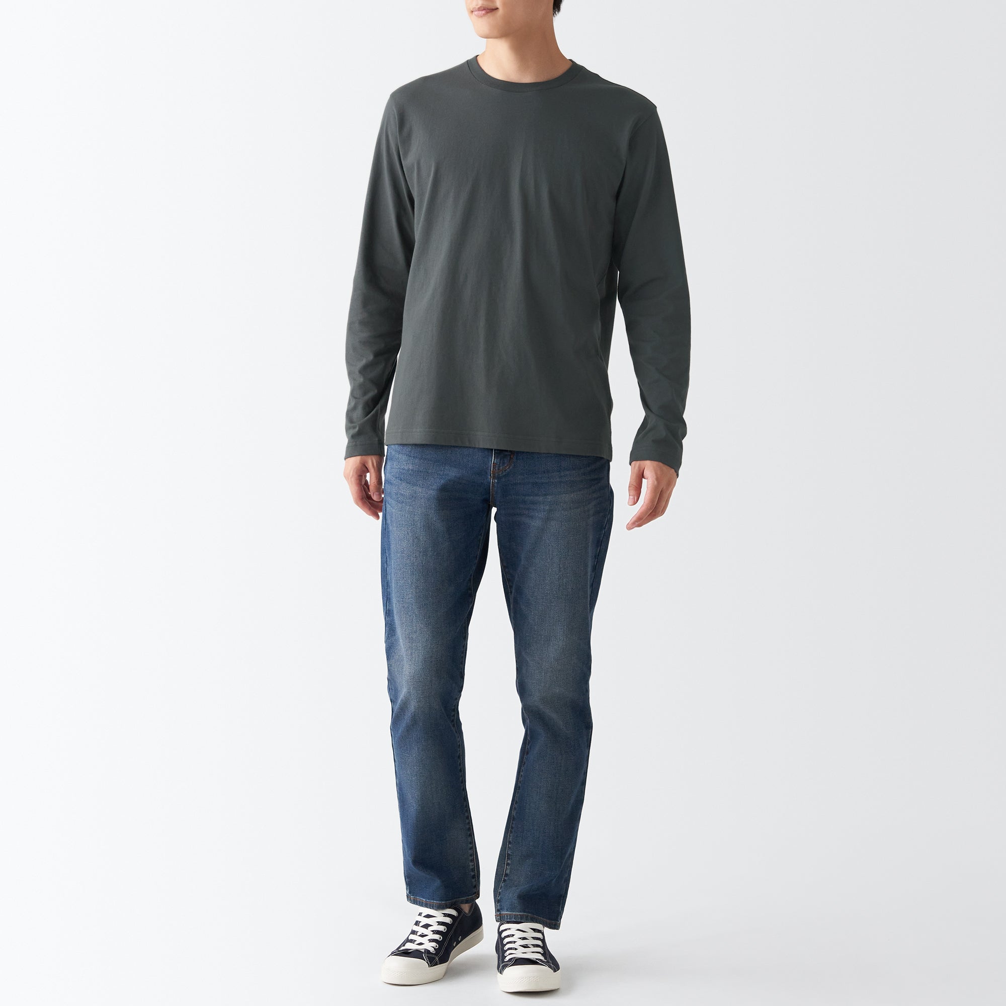 Men's Washed Jersey Long Sleeves Crew Neck T-Shirt