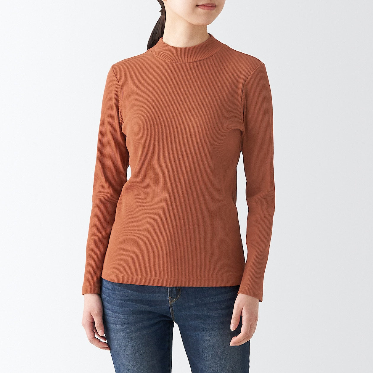 Women's Stretch Ribbed High Neck T-Shirt