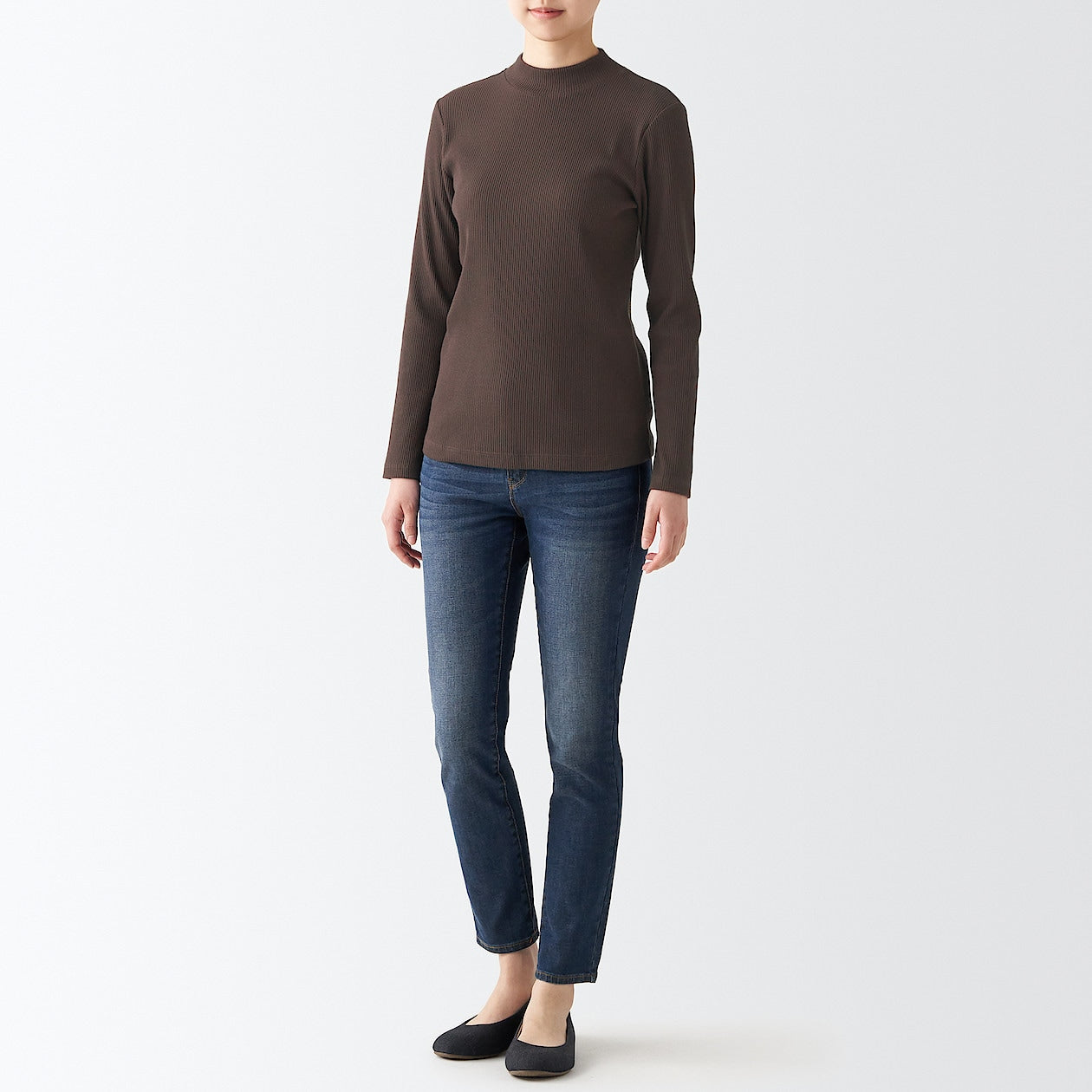 Women's Stretch Ribbed High Neck T-Shirt