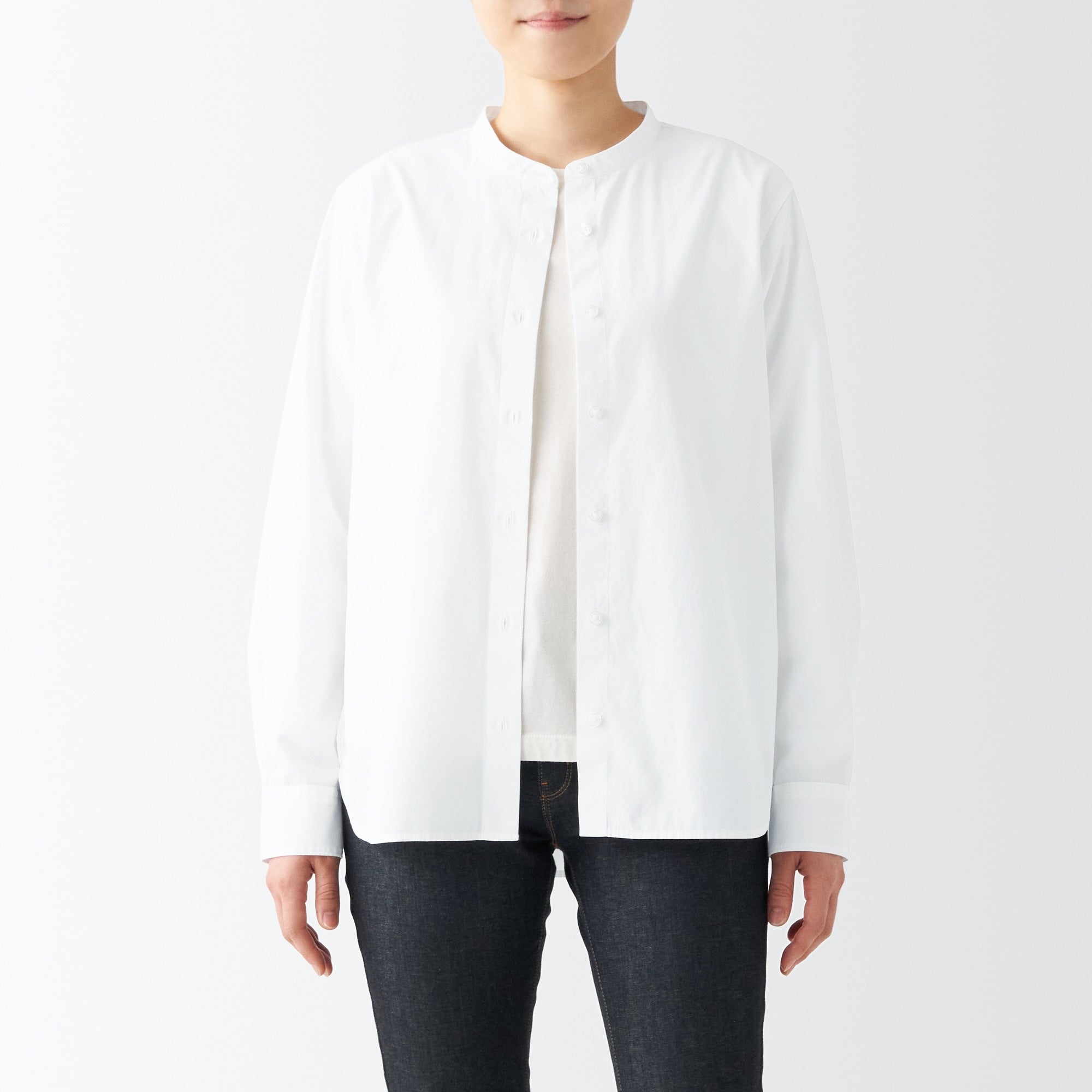 Women's Washed Broad Stand Collar Shirt