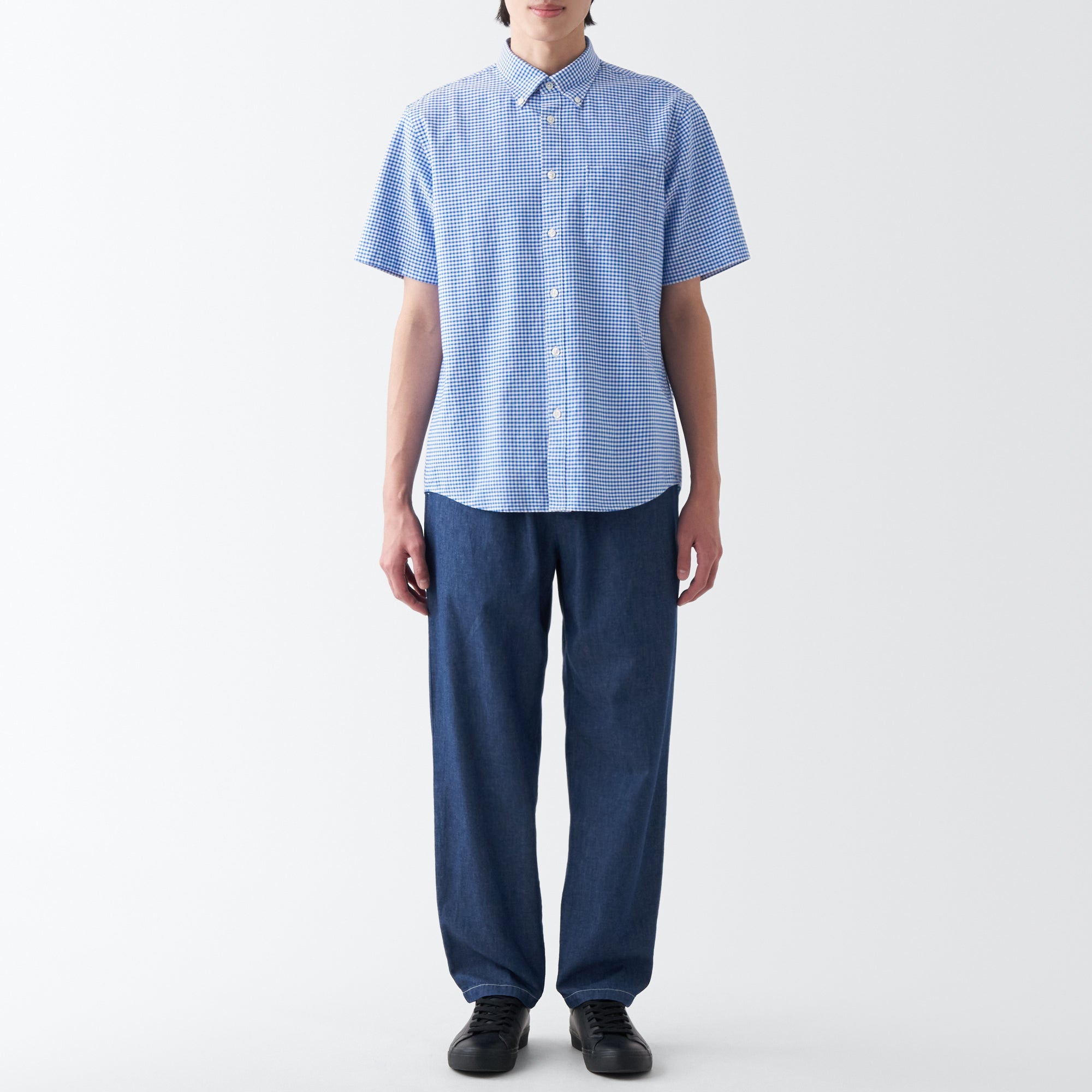 Men's Washed Oxford Button Down  Patterned Short Sleeve Shirt