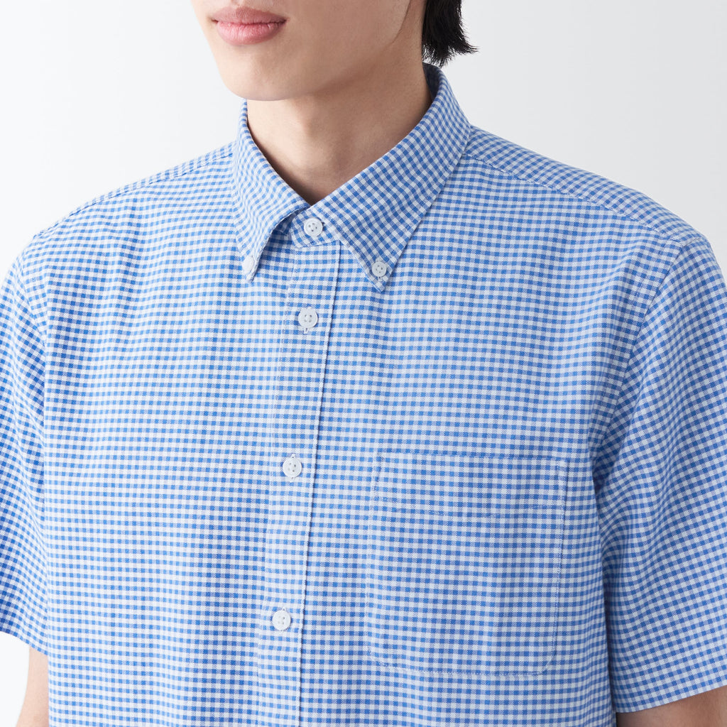 Men's Washed Oxford Button Down  Patterned Short Sleeve Shirt