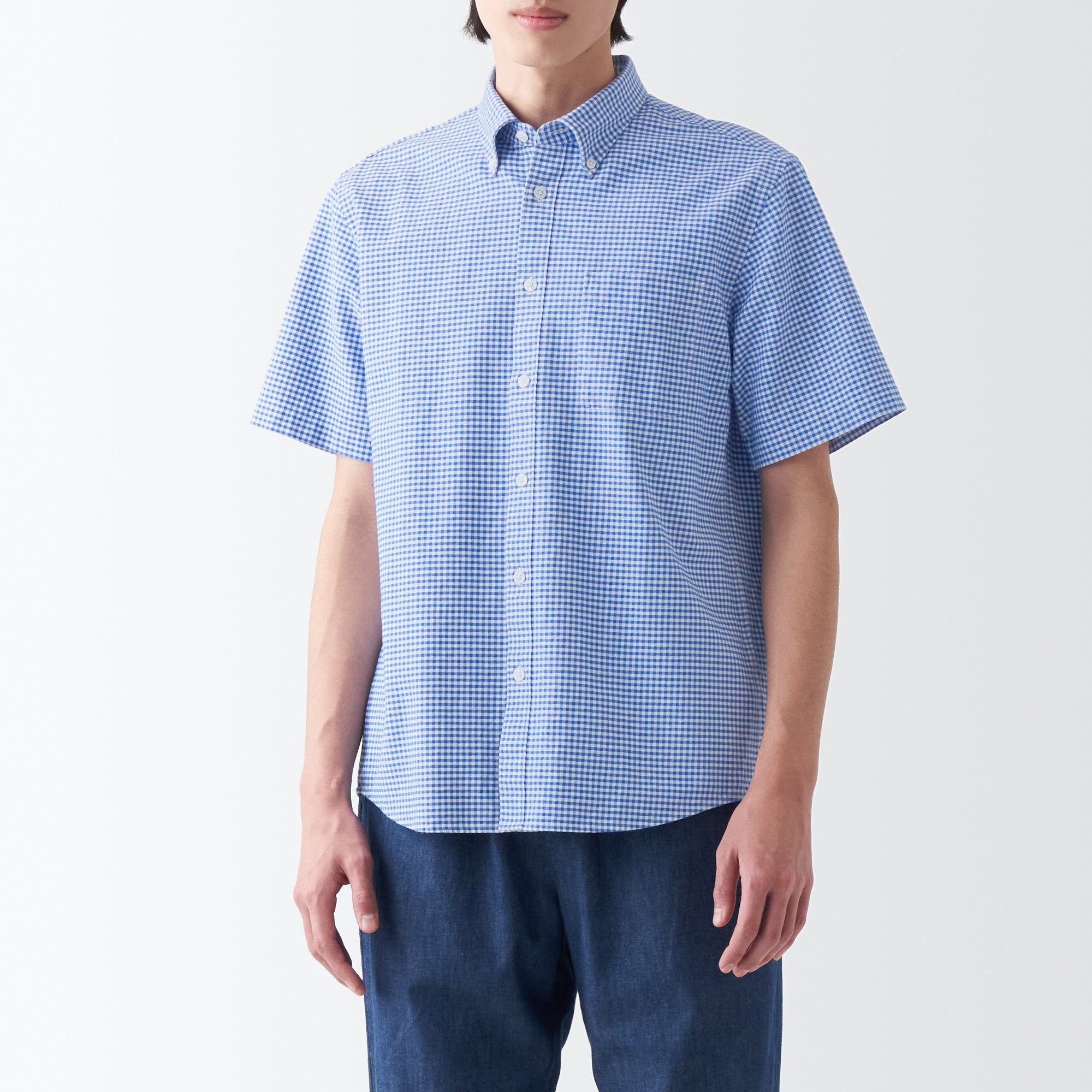 Men's Washed Oxford Button Down  Patterned Short Sleeve Shirt