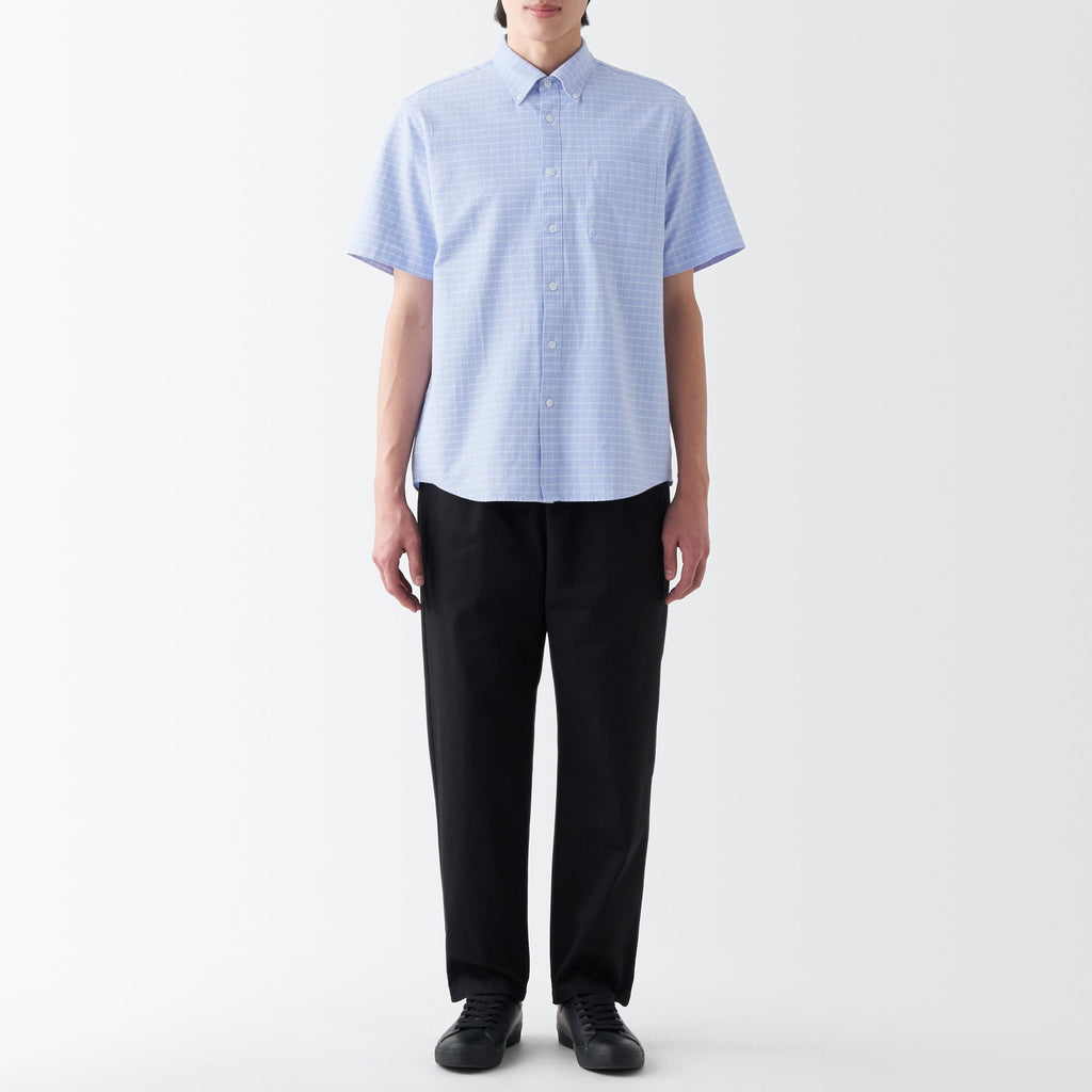 Men's Washed Oxford Button Down  Patterned Short Sleeve Shirt