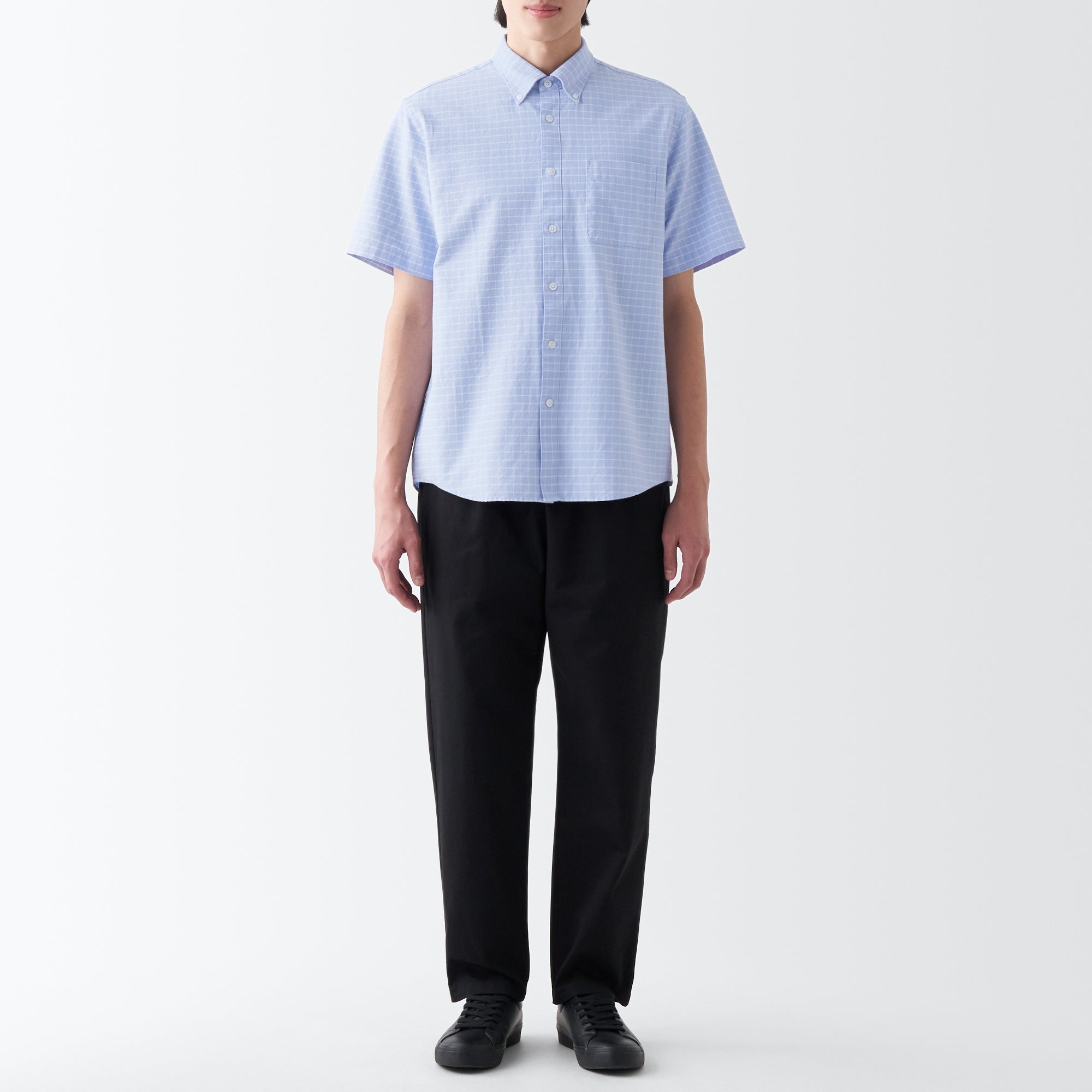 Men's Washed Oxford Button Down  Patterned Short Sleeve Shirt