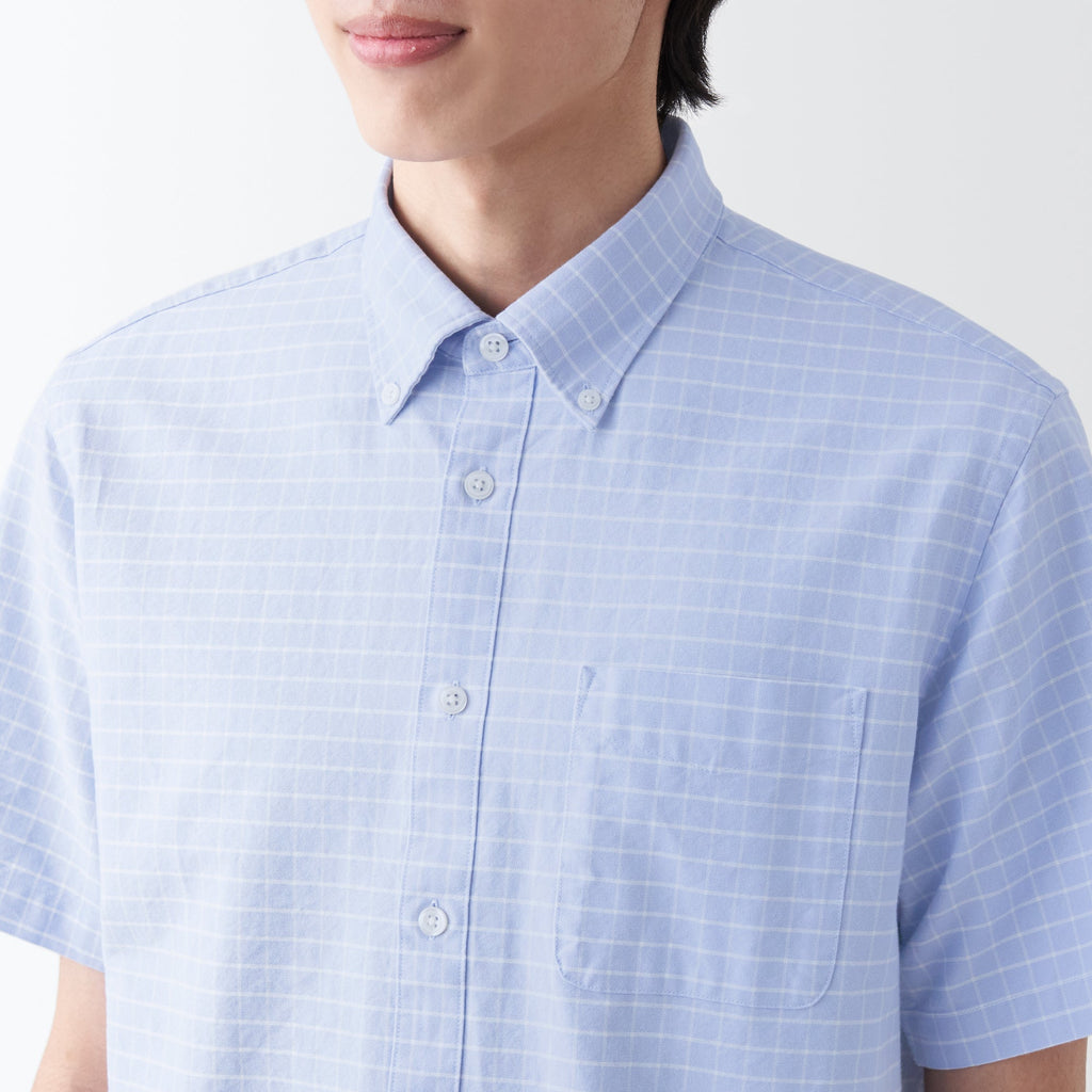 Men's Washed Oxford Button Down  Patterned Short Sleeve Shirt