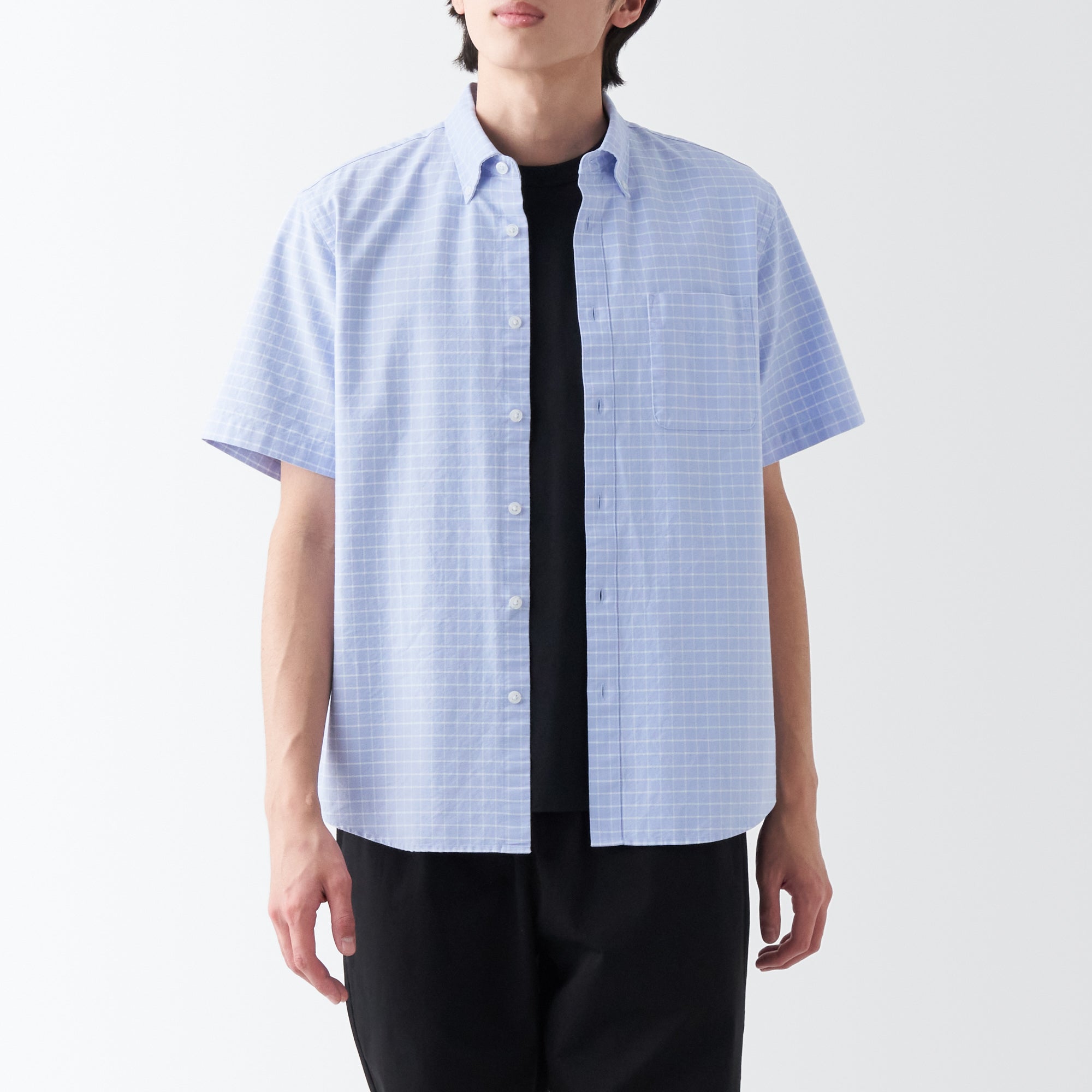 Men's Washed Oxford Button Down  Patterned Short Sleeve Shirt