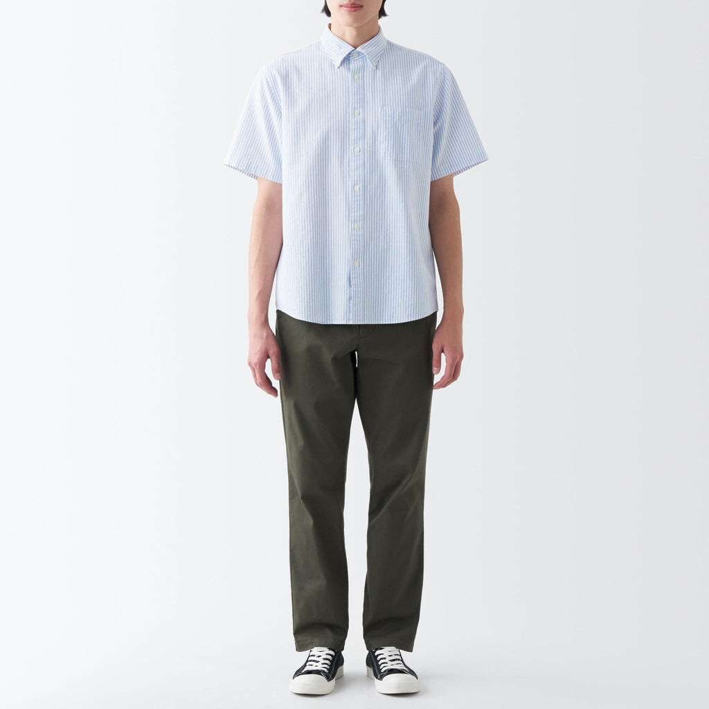 Men's Washed Oxford Button Down  Patterned Short Sleeve Shirt