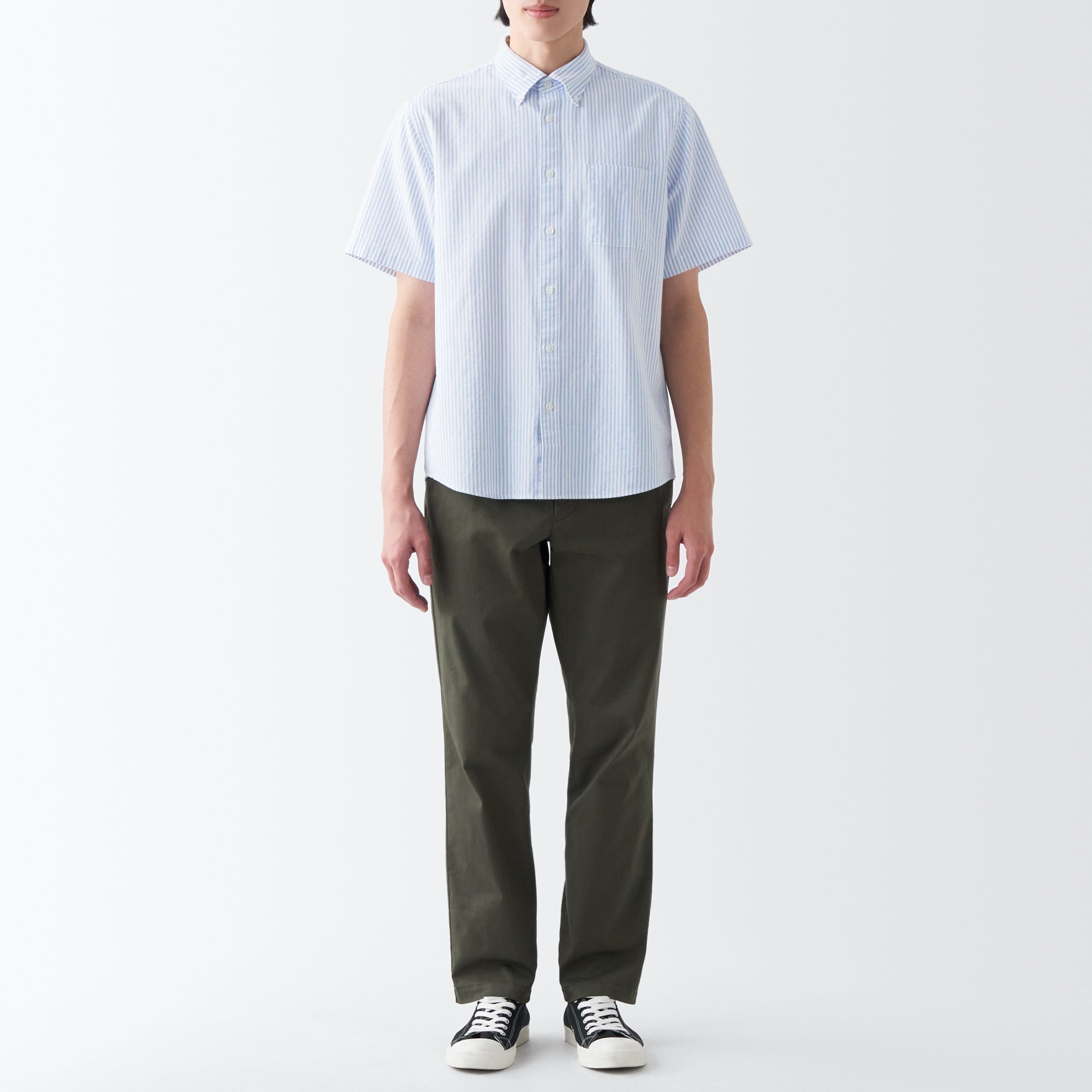 Men's Washed Oxford Button Down  Patterned Short Sleeve Shirt