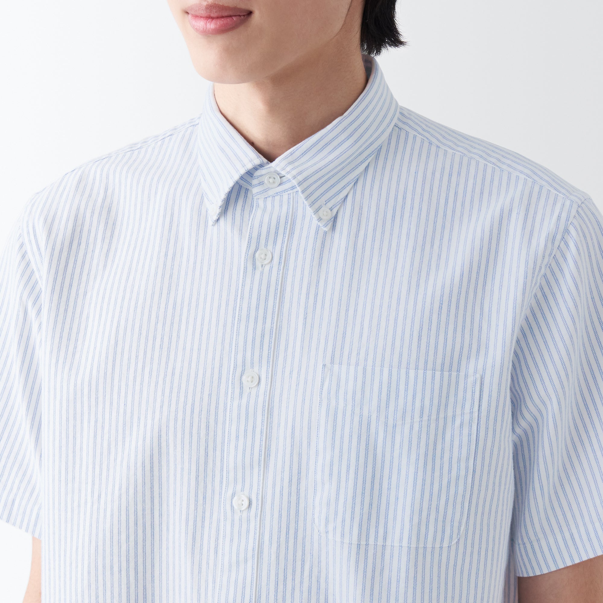 Men's Washed Oxford Button Down  Patterned Short Sleeve Shirt