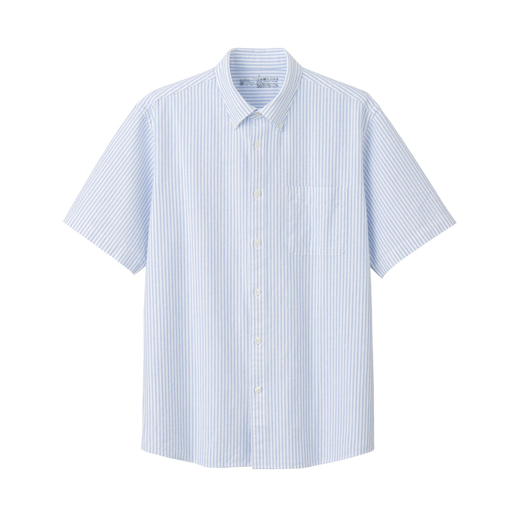 Men's Washed Oxford Button Down  Patterned Short Sleeve Shirt