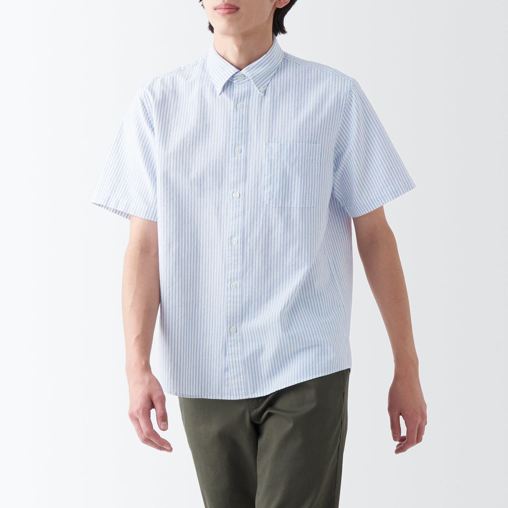 Men's Washed Oxford Button Down  Patterned Short Sleeve Shirt