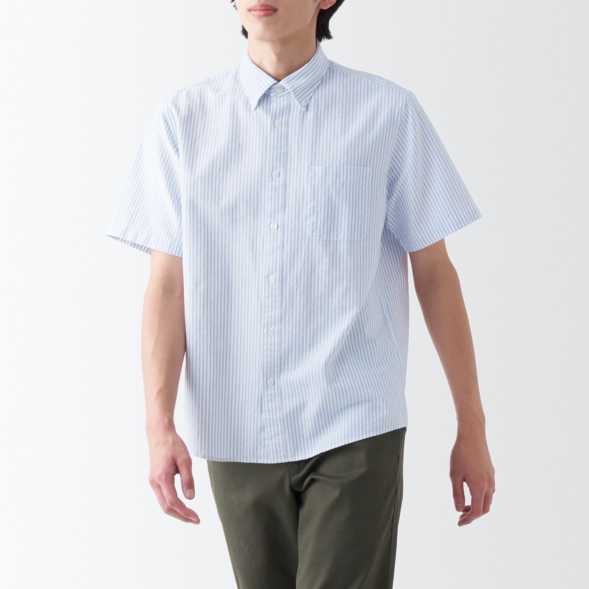 Men's Washed Oxford Button Down  Patterned Short Sleeve Shirt