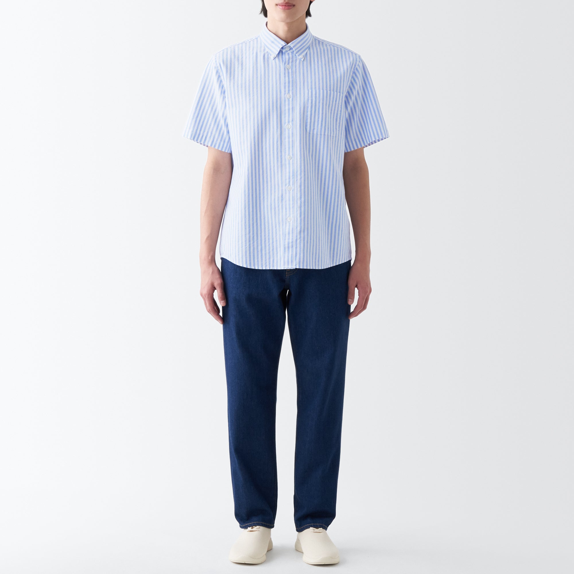 Men's Washed Oxford Button Down  Patterned Short Sleeve Shirt