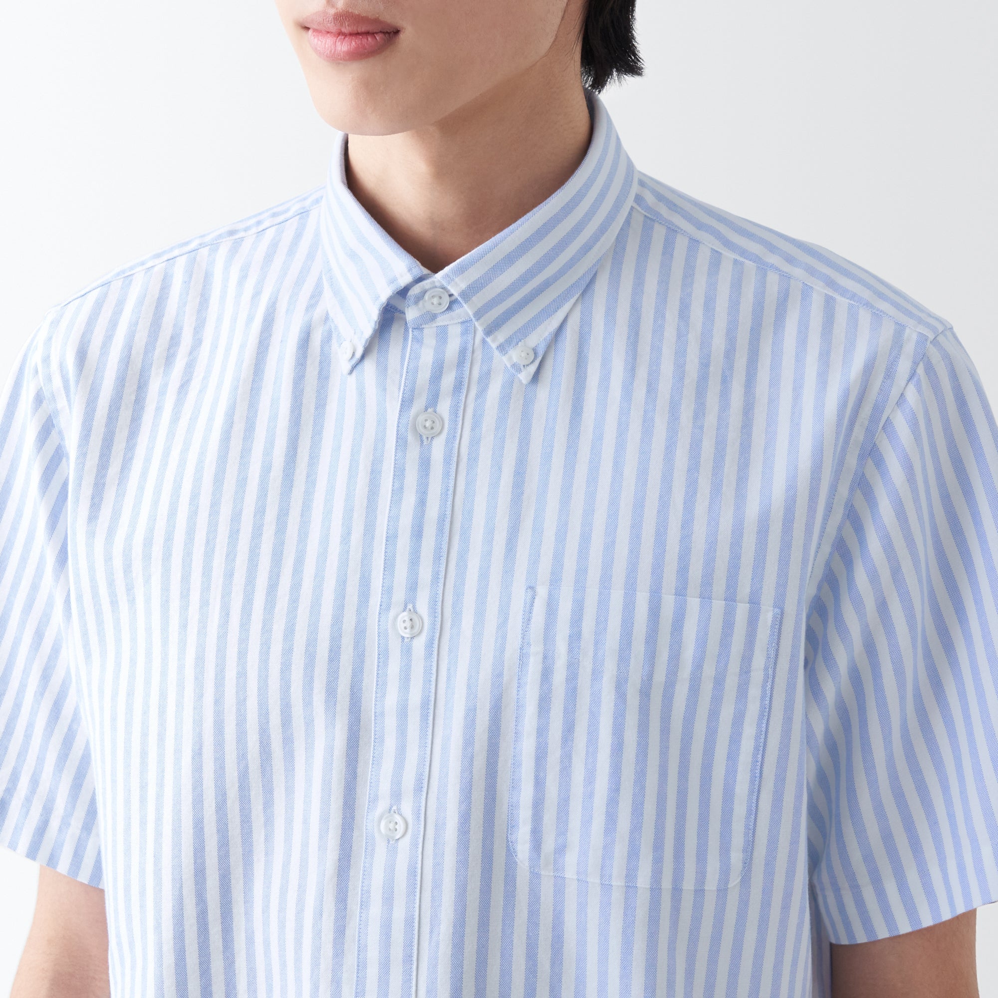 Men's Washed Oxford Button Down  Patterned Short Sleeve Shirt