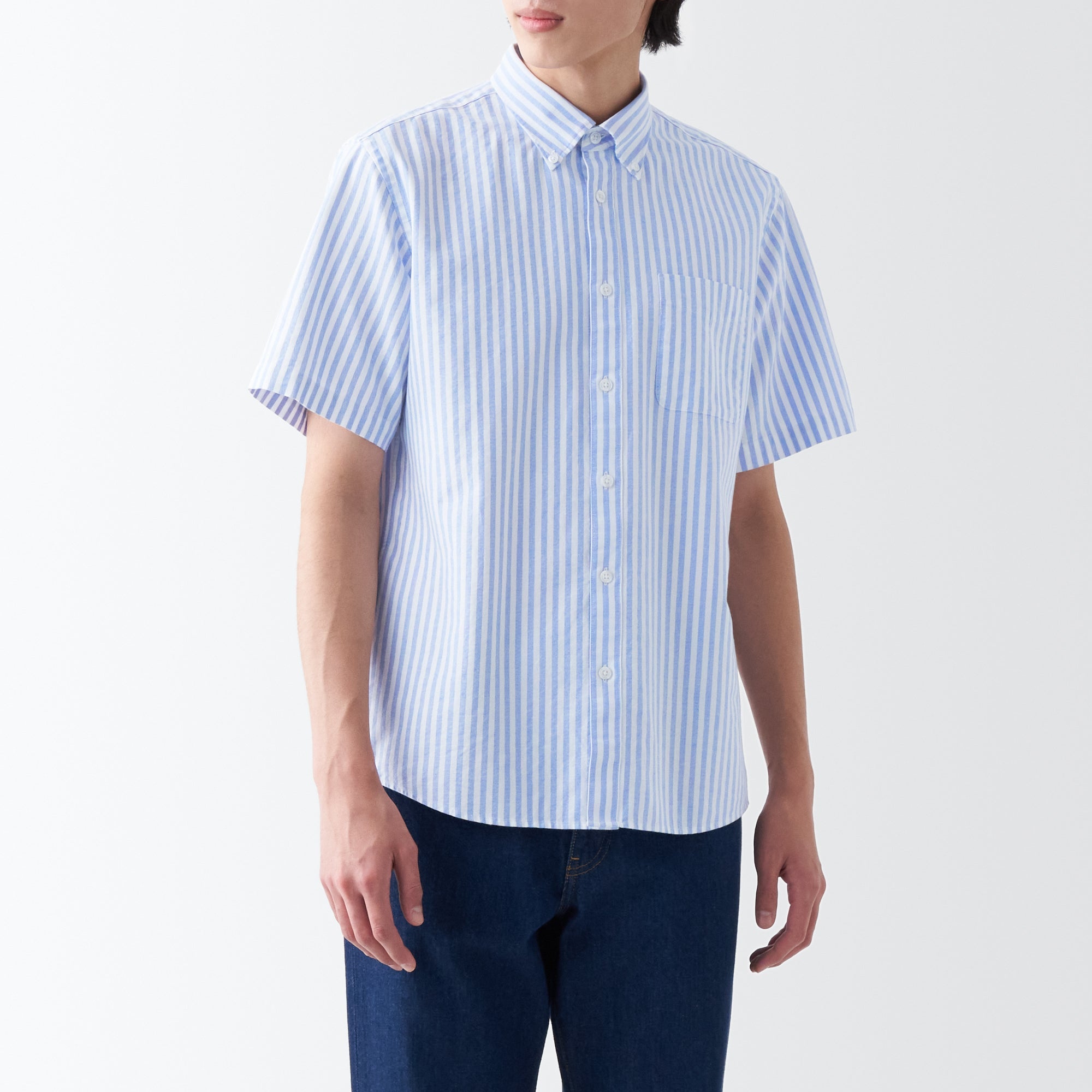 Men's Washed Oxford Button Down  Patterned Short Sleeve Shirt
