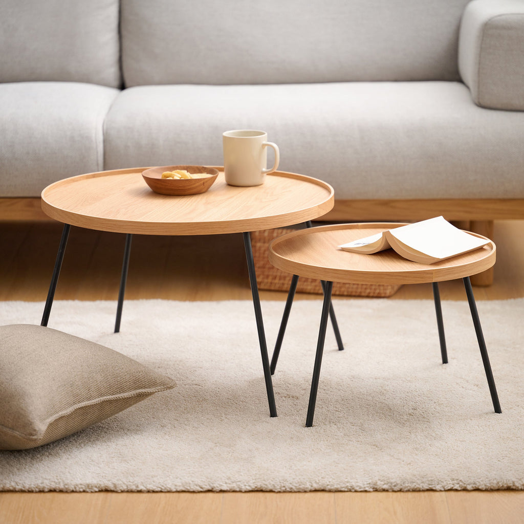 Oak Round Low Table Set