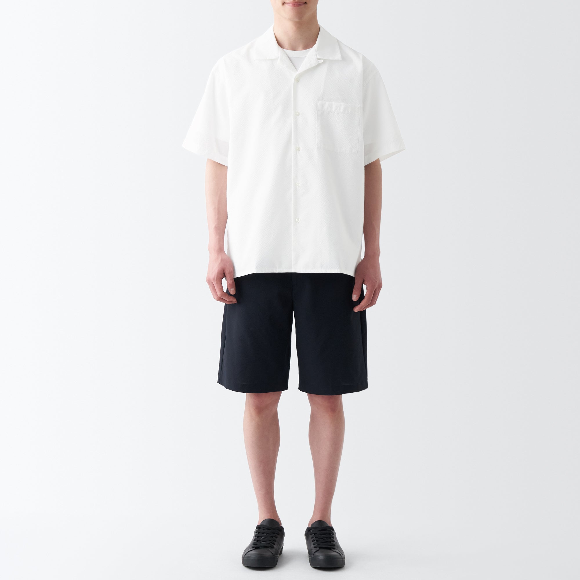 Men's Seersucker Open Collar Short Sleeve Shirt